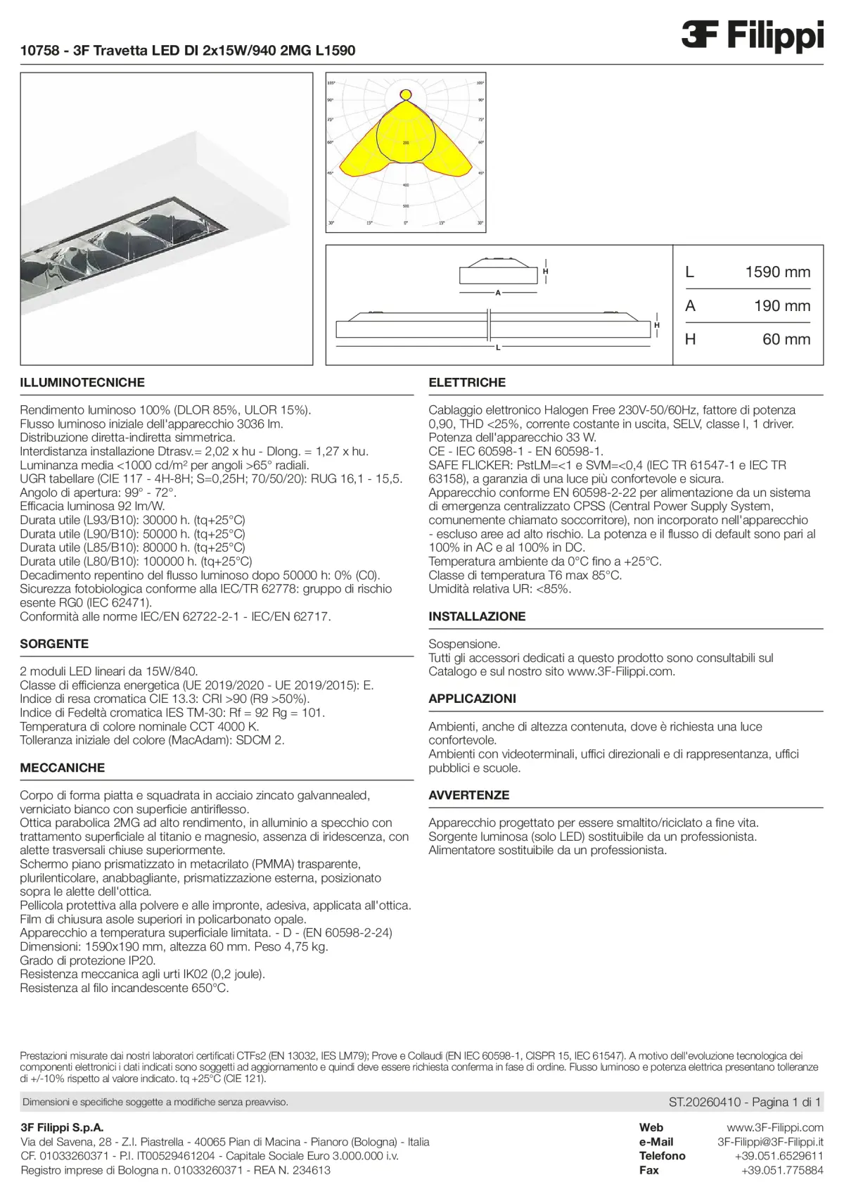 10758 - 3F Travetta LED DI 2x15W-940 2MG L1590 - Datasheet - it