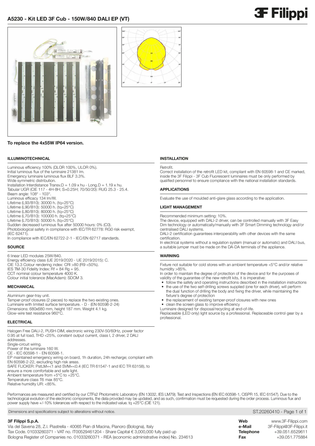 A5230 - Kit LED 3F Cub - 150W-840 DALI EP (VT) - Datasheet - en