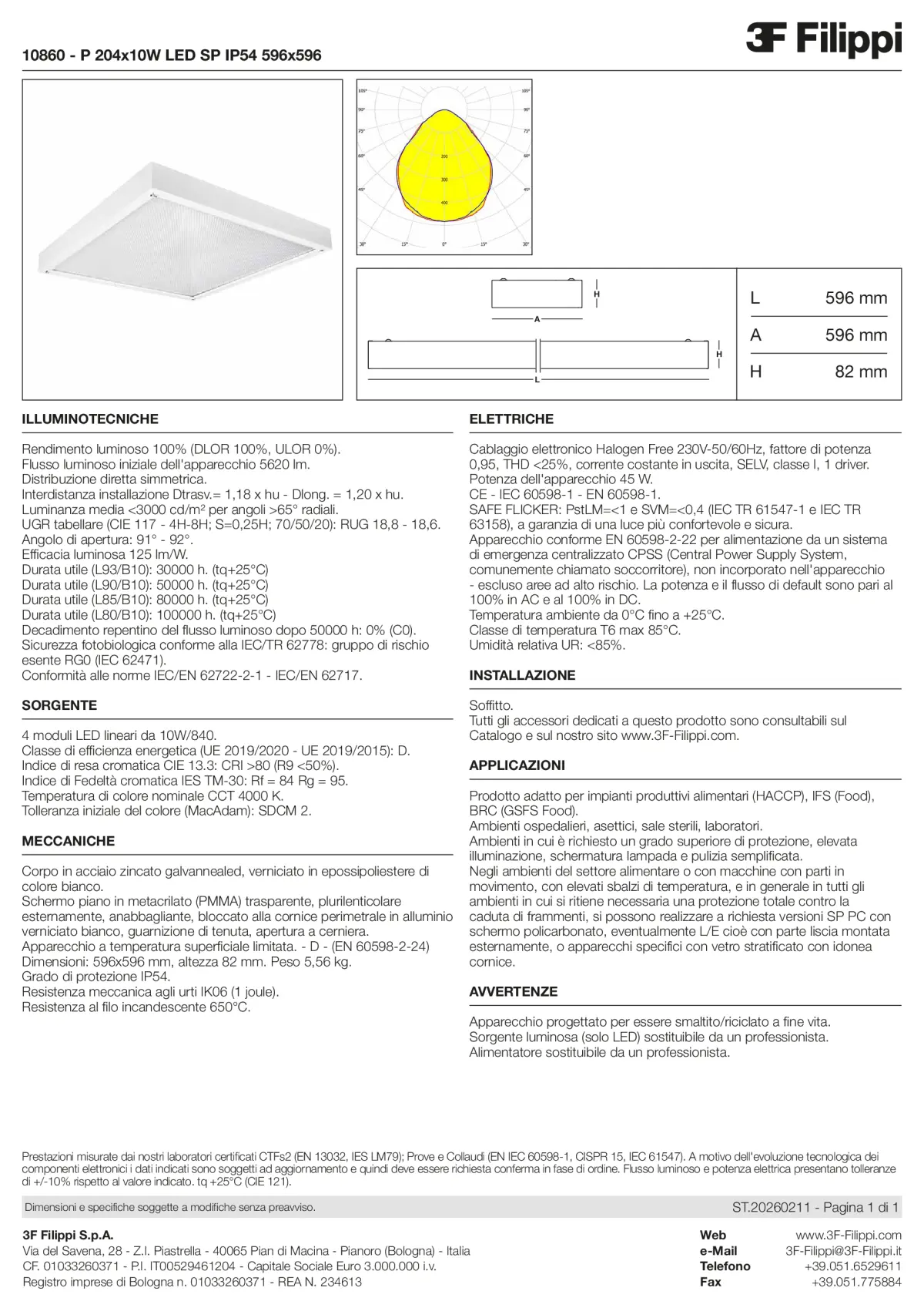 10860 - P 204x10W LED SP IP54 596x596 - Datasheet - it