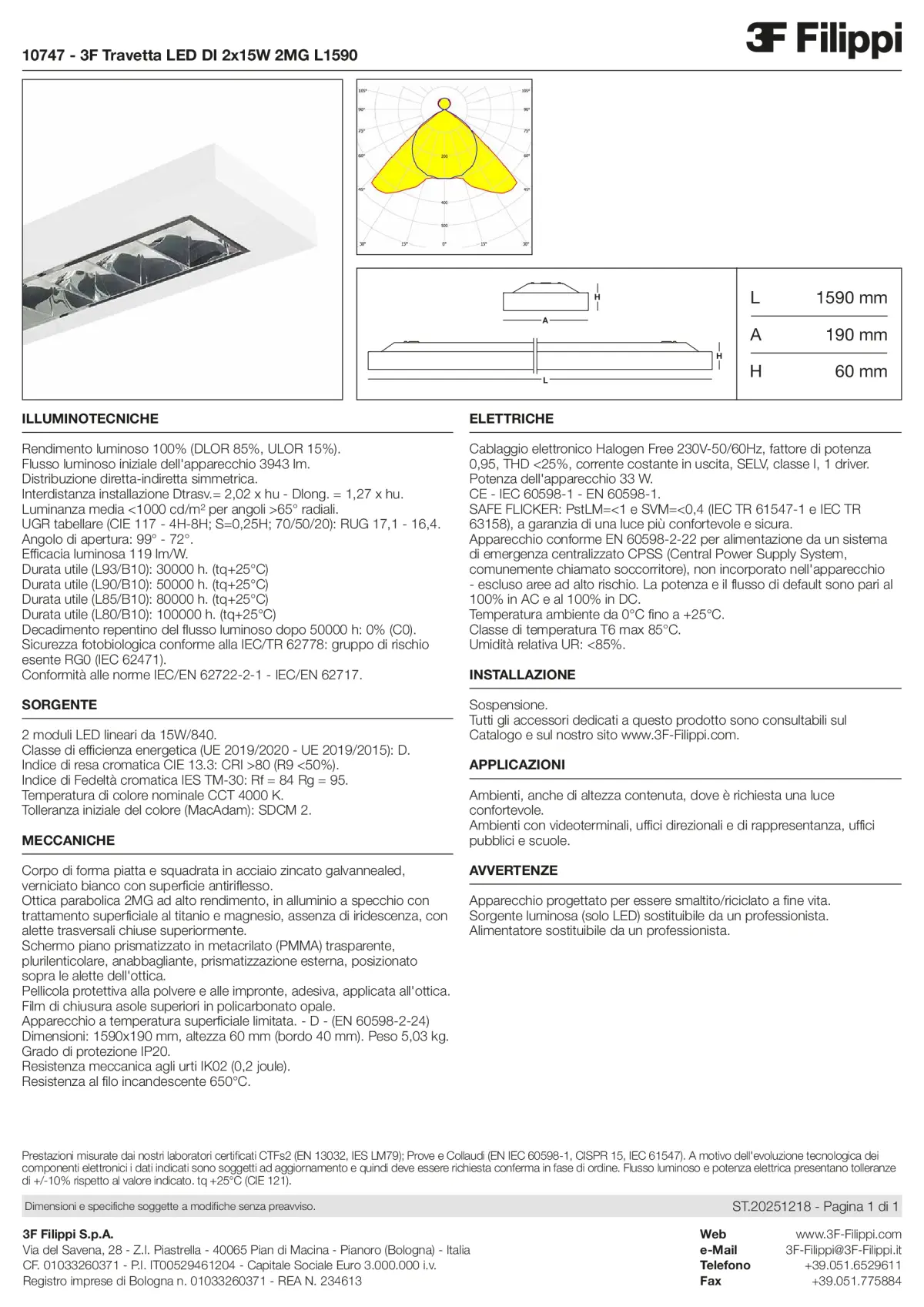 10747 - 3F Travetta LED DI 2x15W 2MG L1590 - Datasheet - it