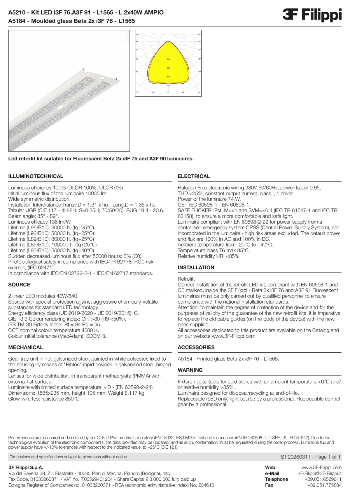 A5210+A5184 - Kit LED i3F 76,A3F 91 - L1565 - L 2x40W AMPIO + VS - Datasheet - en