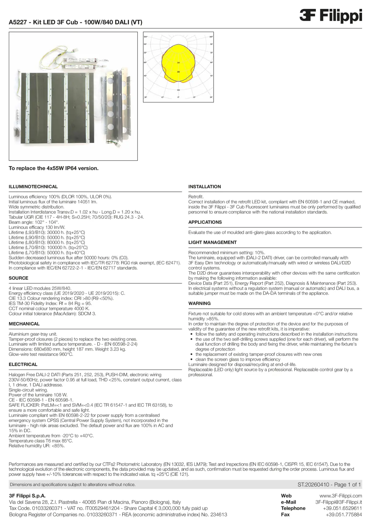 A5227 - Kit LED 3F Cub - 100W-840 DALI (VT) - Datasheet - en