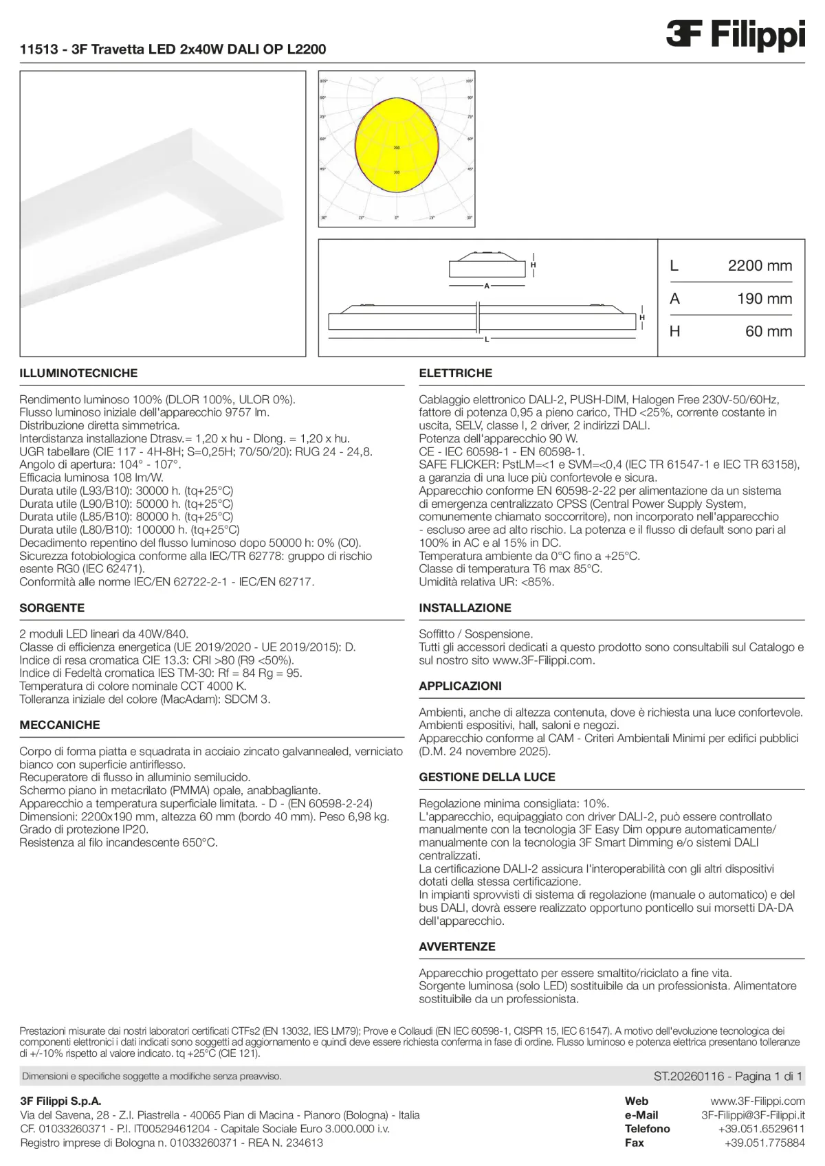 11513 - 3F Travetta LED 2x40W DALI OP L2200 - Datasheet - it