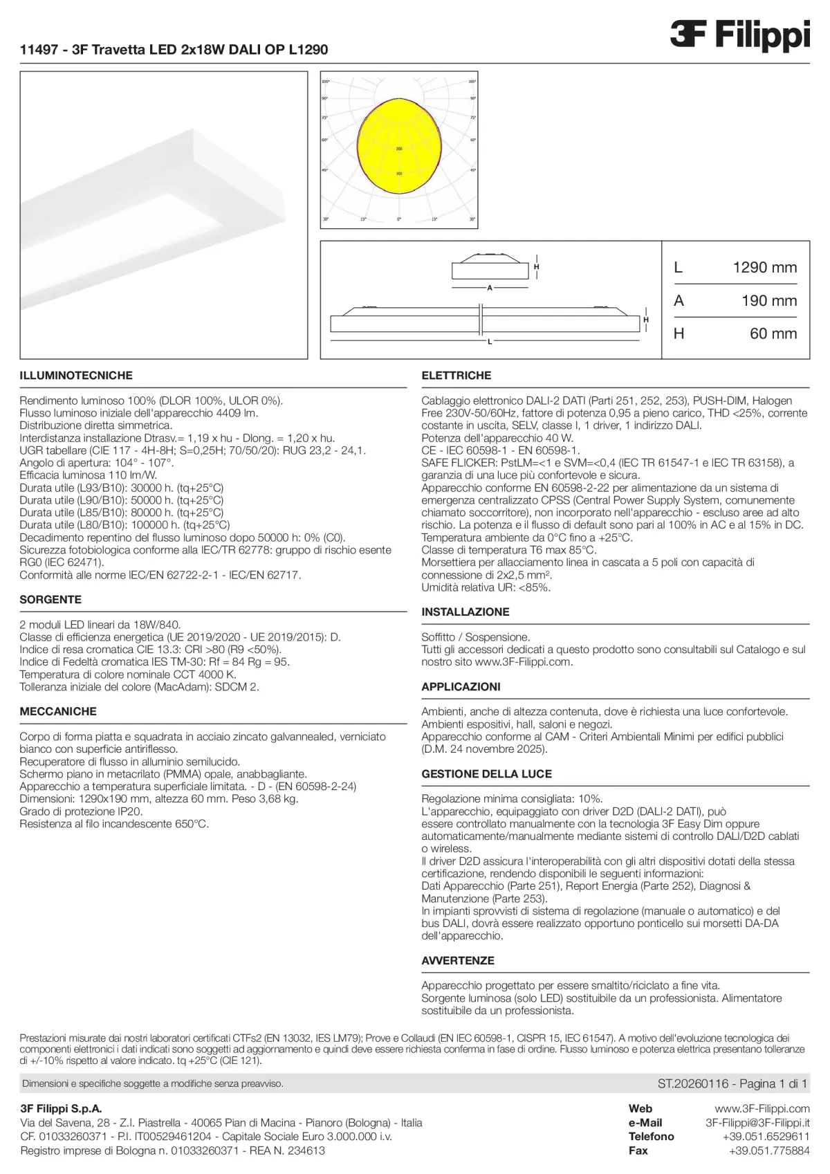 11497 - 3F Travetta LED 2x18W DALI OP L1290 - Datasheet - it