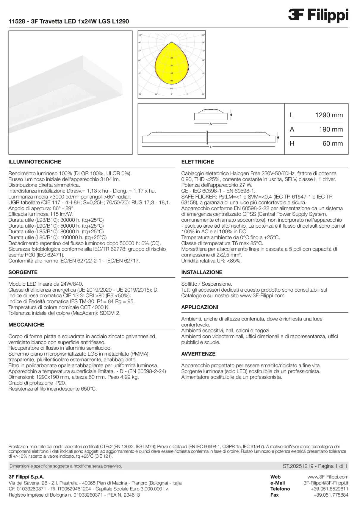 11528 - 3F Travetta LED 1x24W LGS L1290 - Datasheet - it
