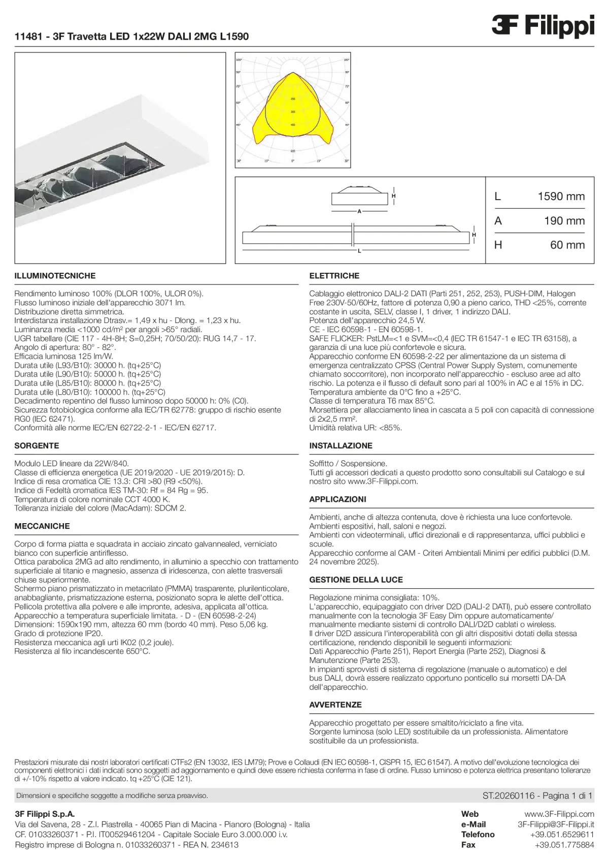 11481 - 3F Travetta LED 1x22W DALI 2MG L1590 - Datasheet - it
