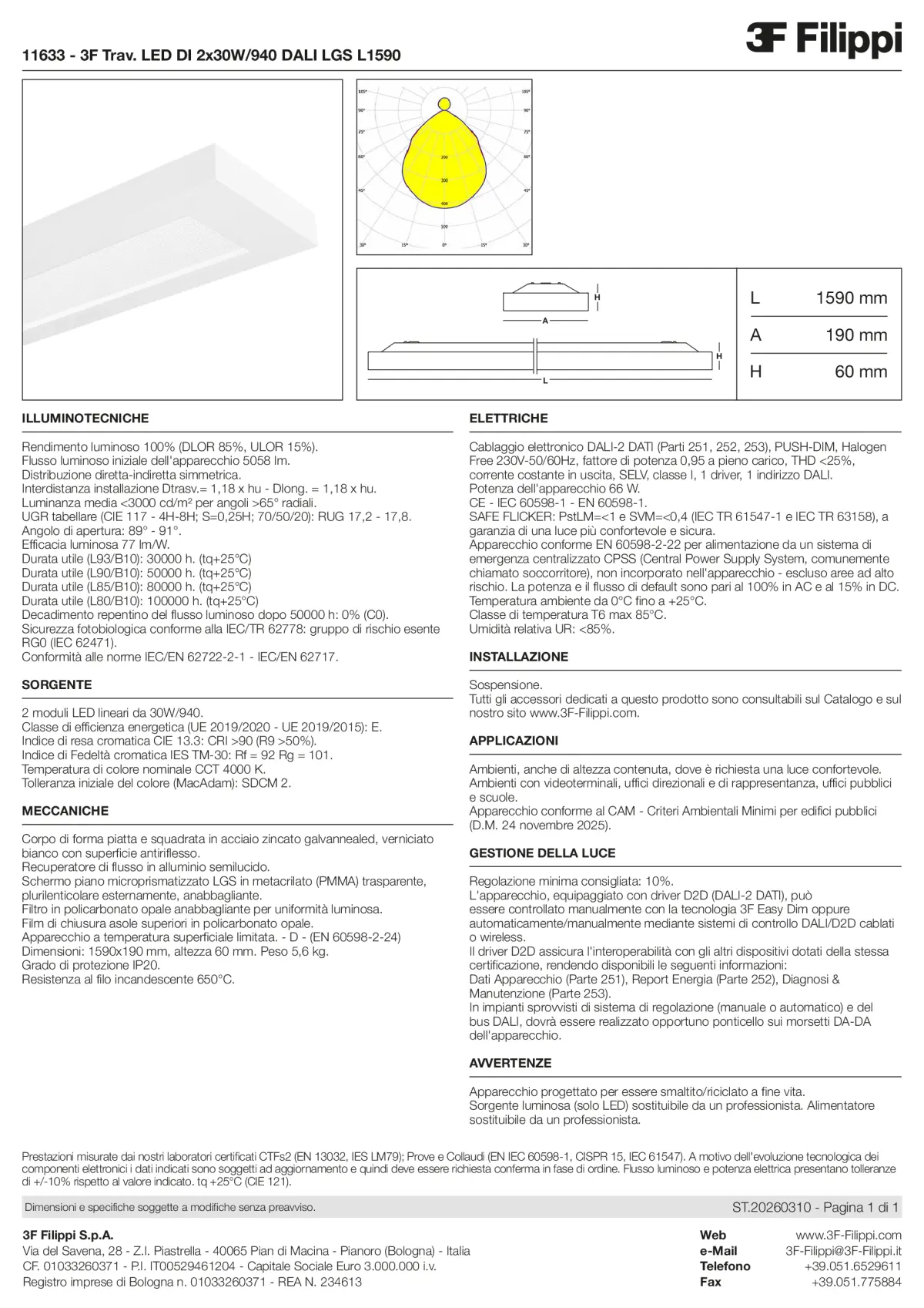 11633 - 3F Trav. LED DI 2x30W-940 DALI LGS L1590 - Datasheet - it