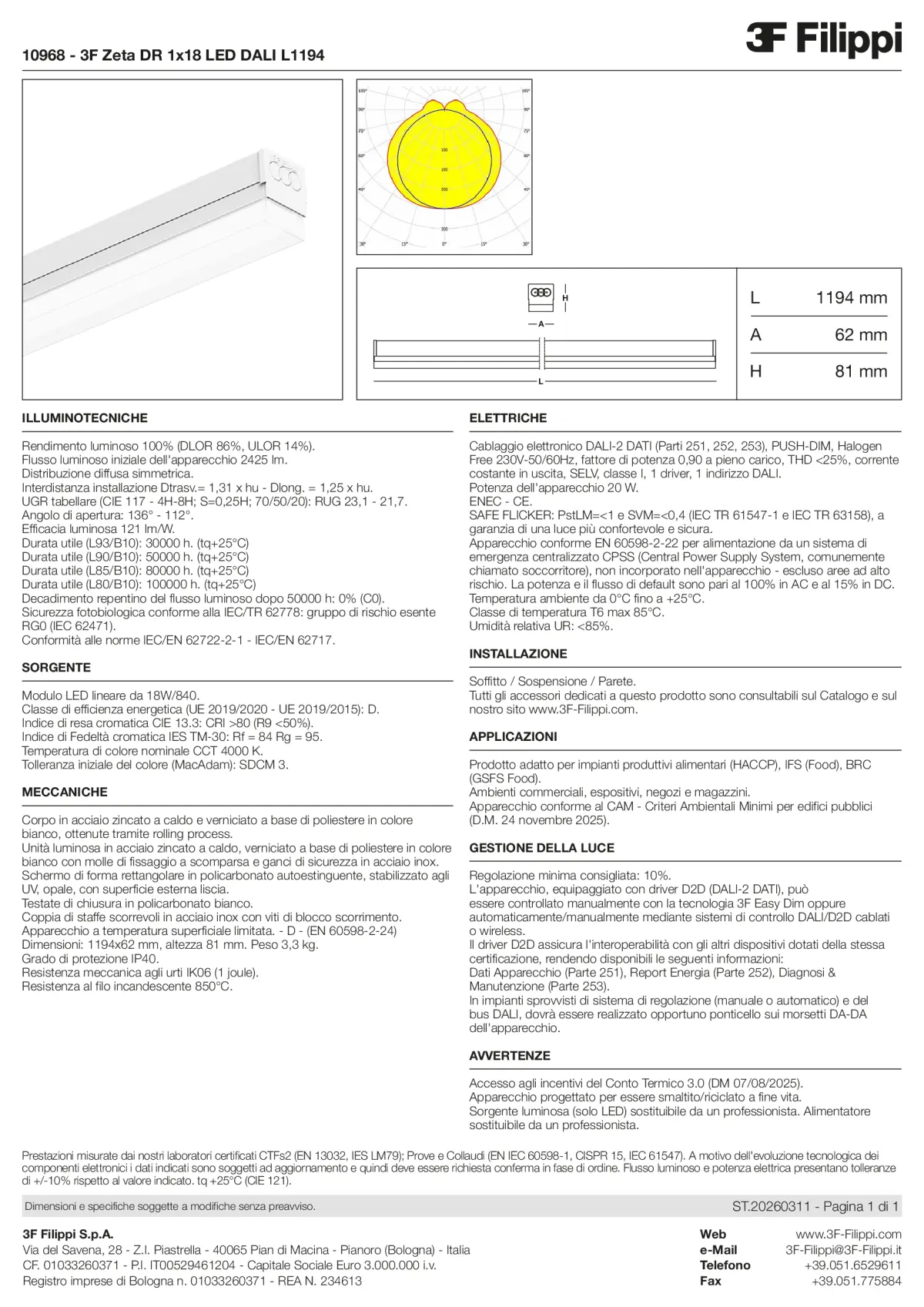 10968 - 3F Zeta DR 1x18 LED DALI L1194 - Datasheet - it