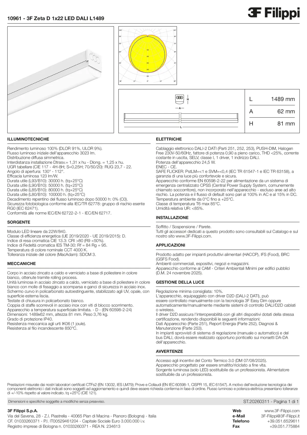 10961 - 3F Zeta D 1x22 LED DALI L1489 - Datasheet - it