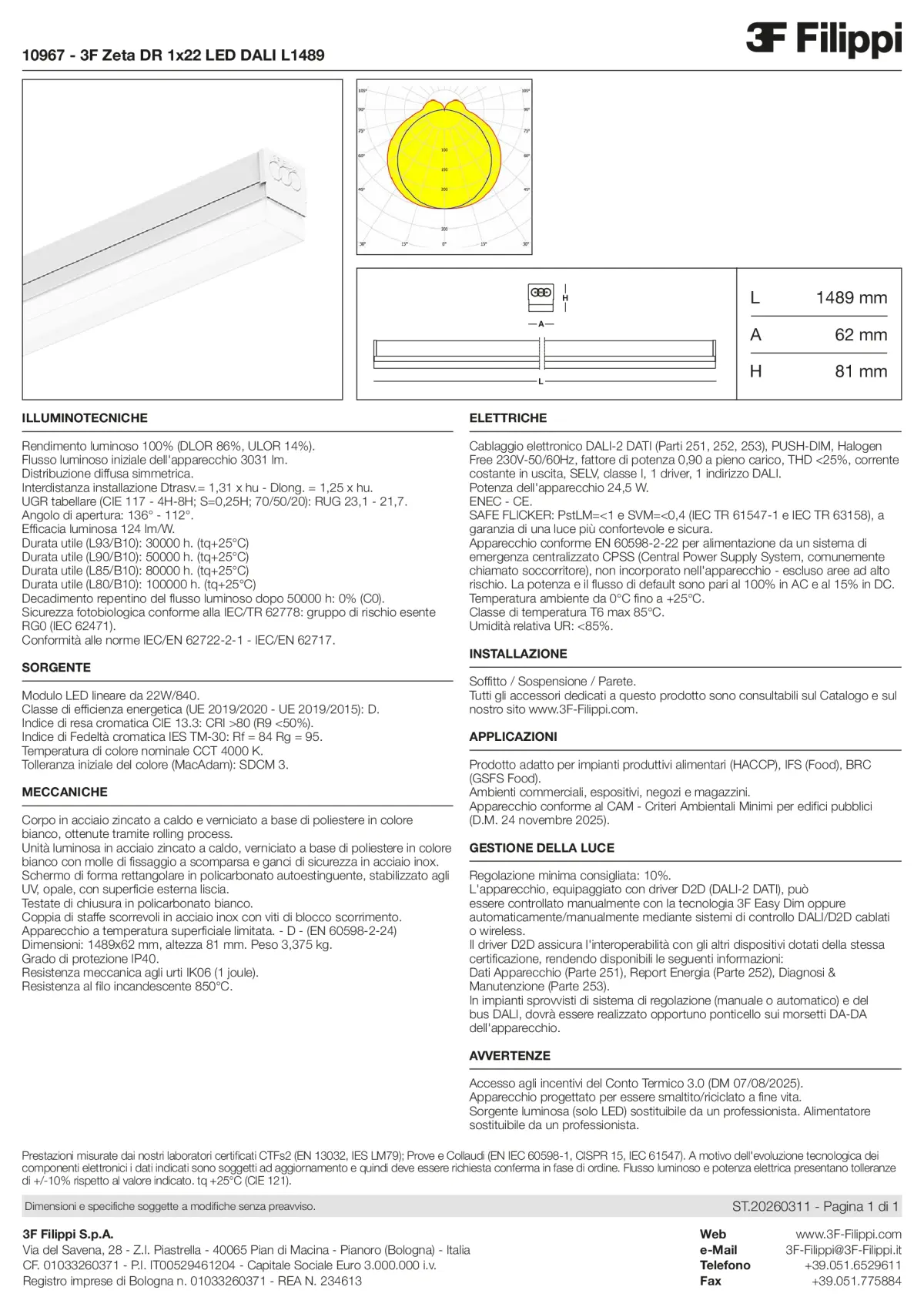 10967 - 3F Zeta DR 1x22 LED DALI L1489 - Datasheet - it