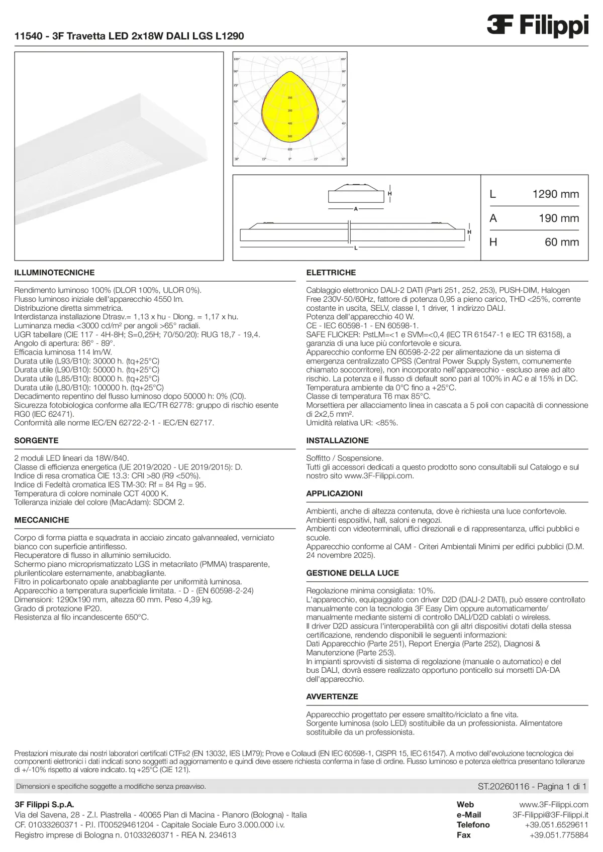 11540 - 3F Travetta LED 2x18W DALI LGS L1290 - Datasheet - it