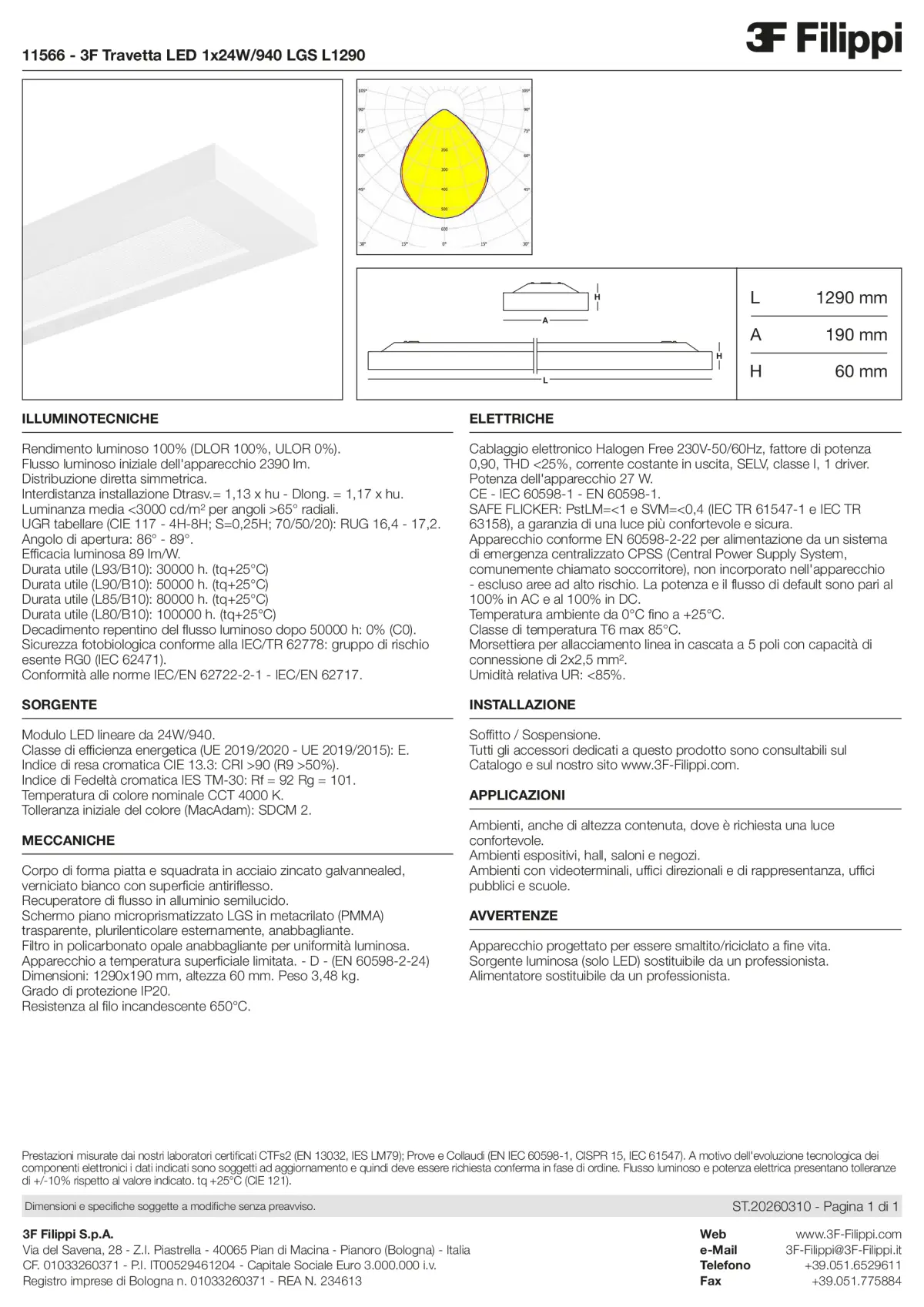 11566 - 3F Travetta LED 1x24W-940 LGS L1290 - Datasheet - it