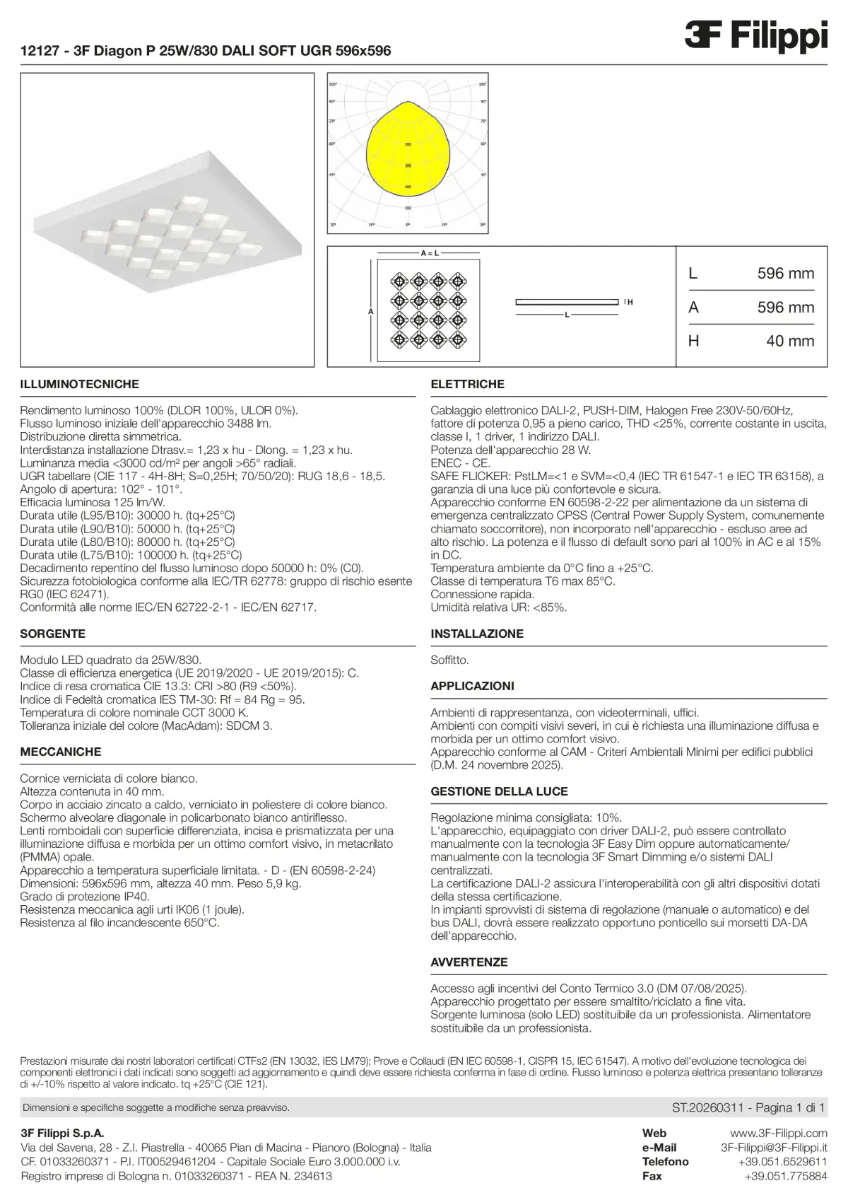 12127 - 3F Diagon P 25W-830 DALI SOFT UGR 596x596 - Datasheet - it