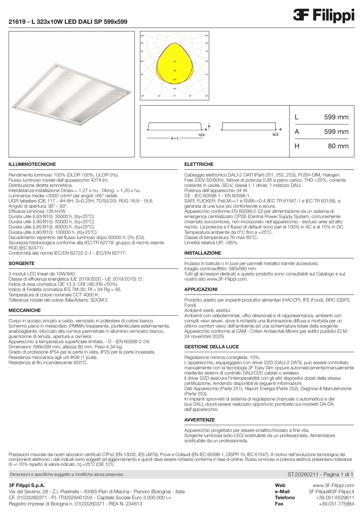 21619 - L 323x10W LED DALI SP 599x599 - Datasheet - it