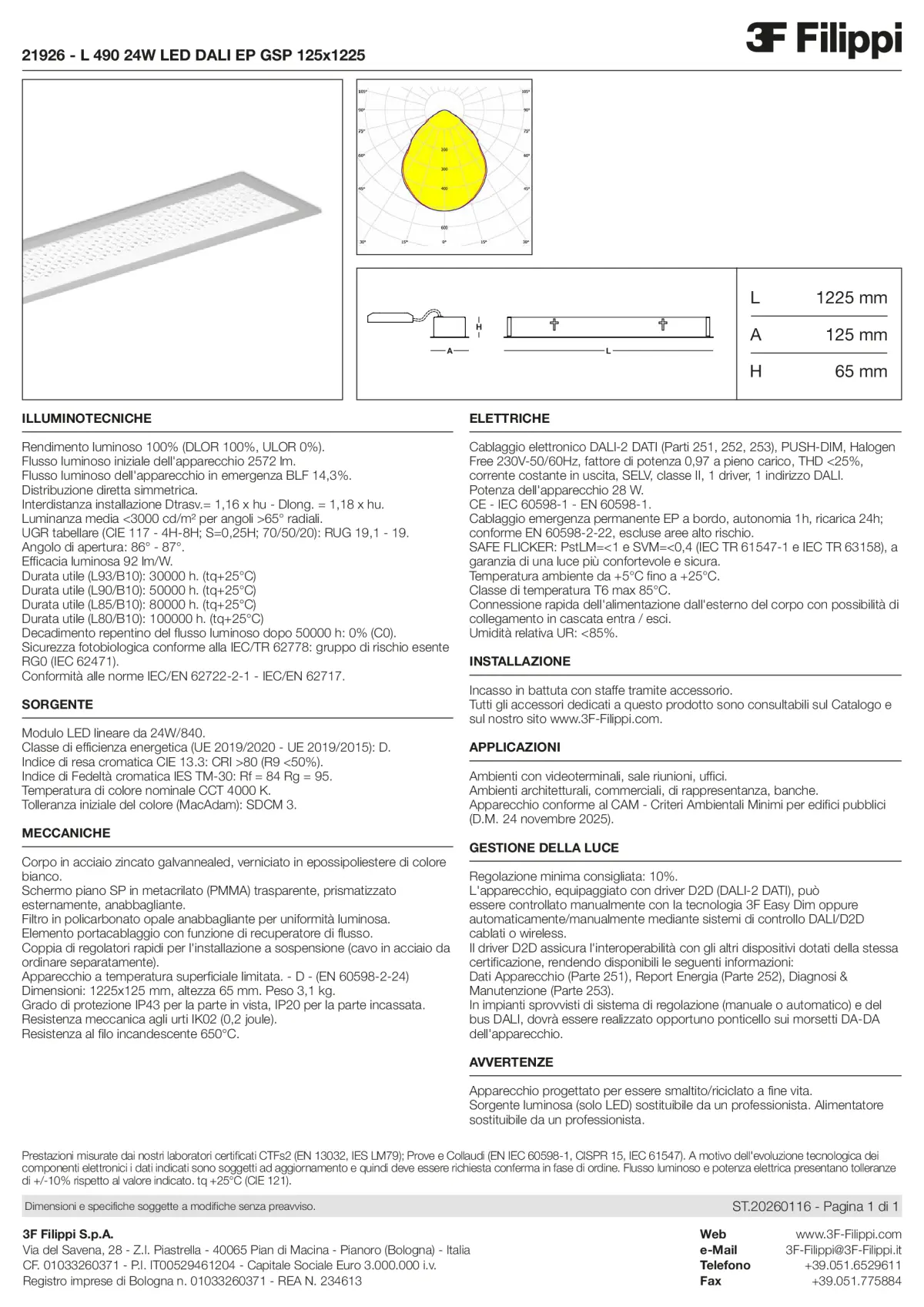 21926 - L 490 24W LED DALI EP GSP 125x1225 - Datasheet - it