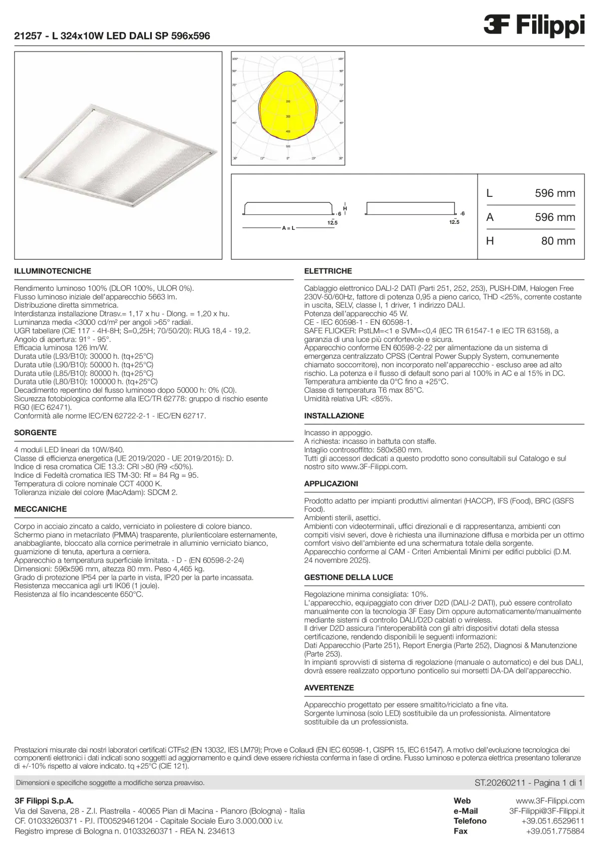 21257 - L 324x10W LED DALI SP 596x596 - Datasheet - it