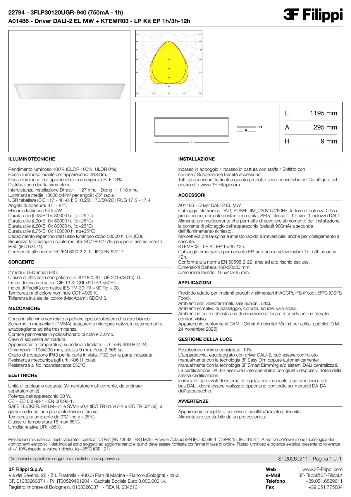 22794+A01486+KTEMR03 - 3FLP30120UGR-940 (750mA - 1h) + DALI-2 EL MW + Kit EP 1h-3h - Datasheet - it