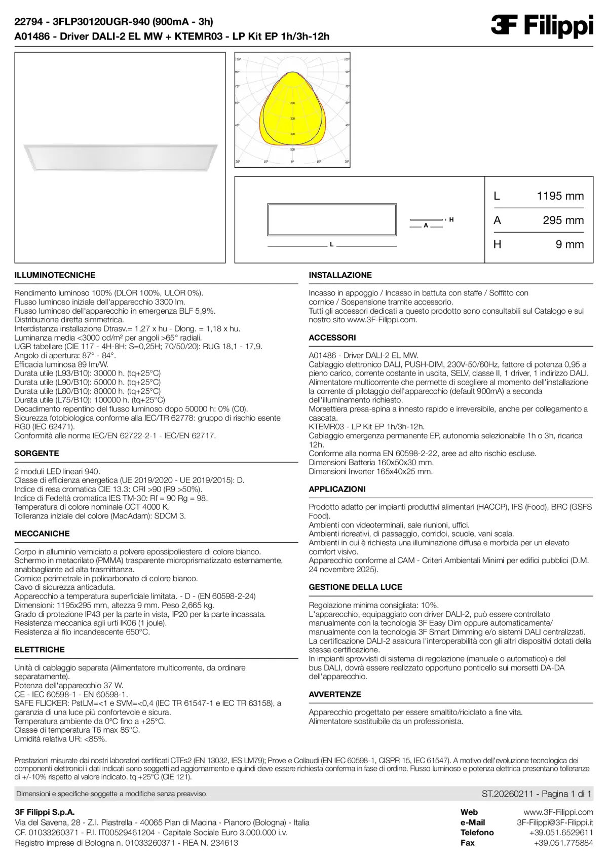 22794+A01486+KTEMR03 - 3FLP30120UGR-940 (900mA - 3h) + DALI-2 EL MW + Kit EP 1h-3h - Datasheet - it