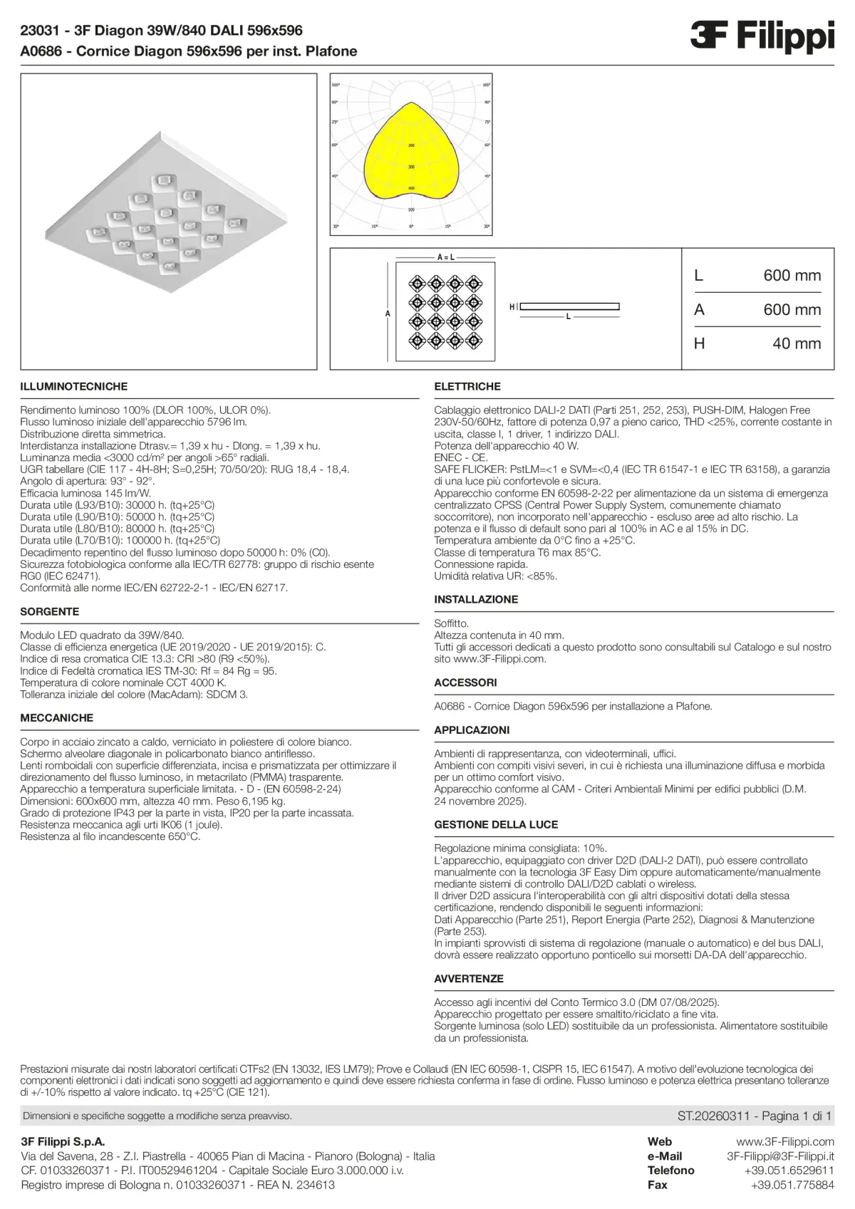 23031+A0686 - 3F Diagon 39W-840 DALI 596x596 + Corn.plaf. - Datasheet - it