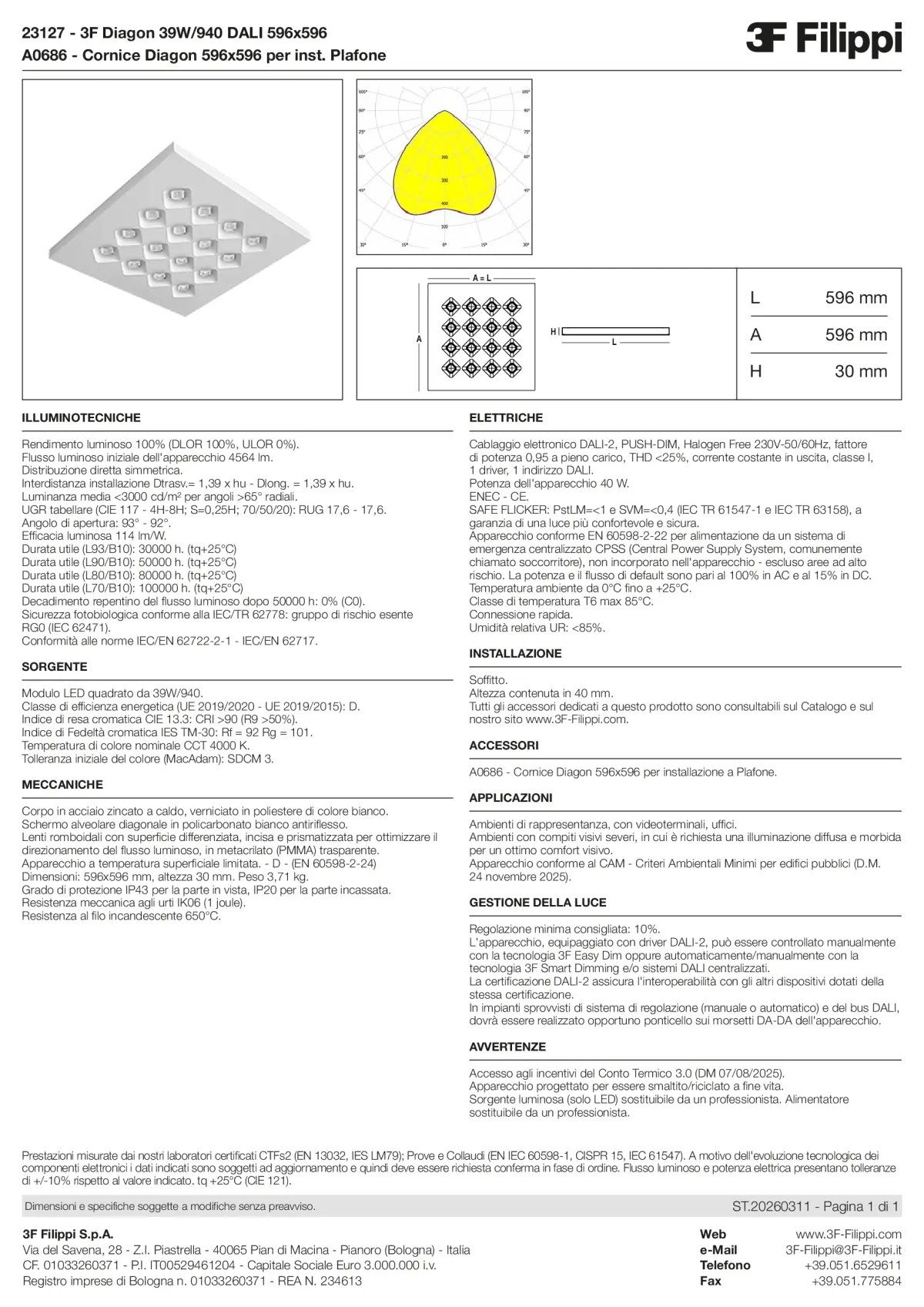 23127+A0686 - 3F Diagon 39W-940 DALI 596x596 + Corn.plaf. - Datasheet - it