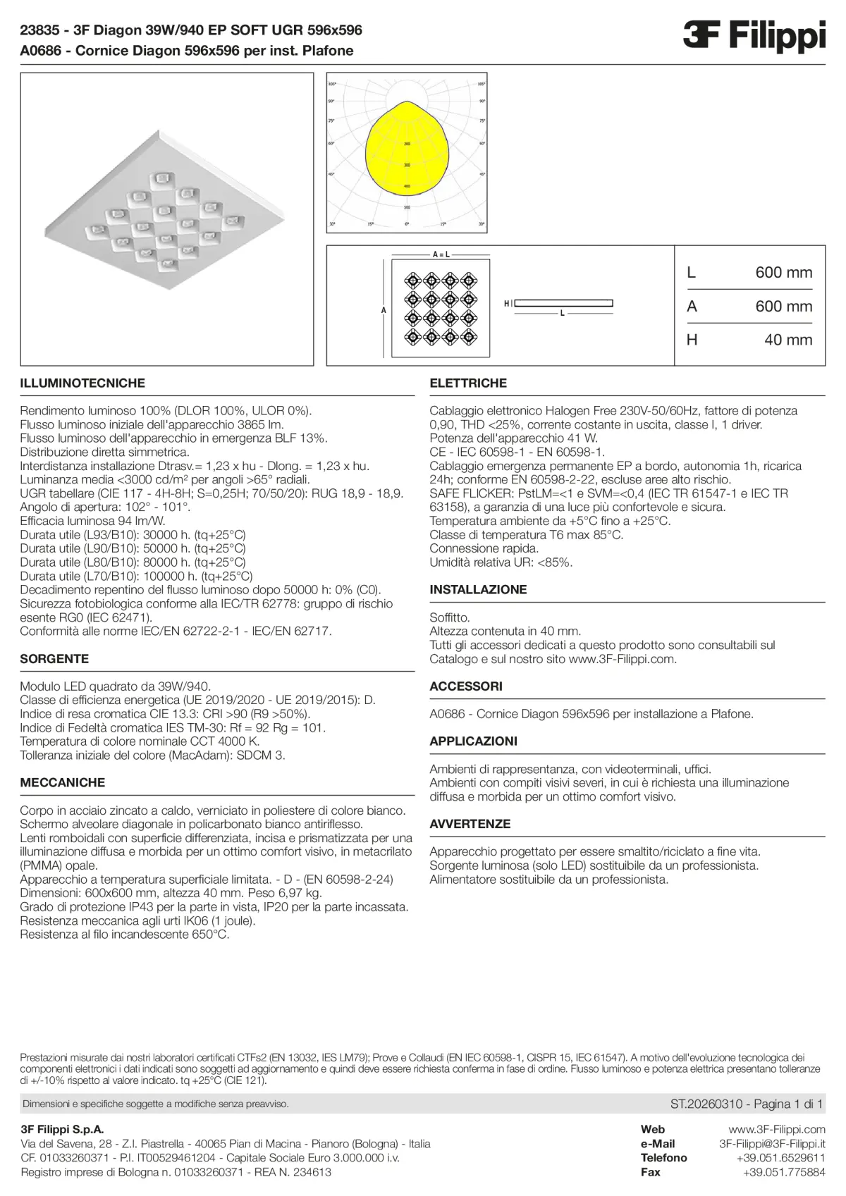 23835+A0686 - 3F Diagon 39W-940 EP SOFT UGR 596x596 + Corn.plaf. - Datasheet - it