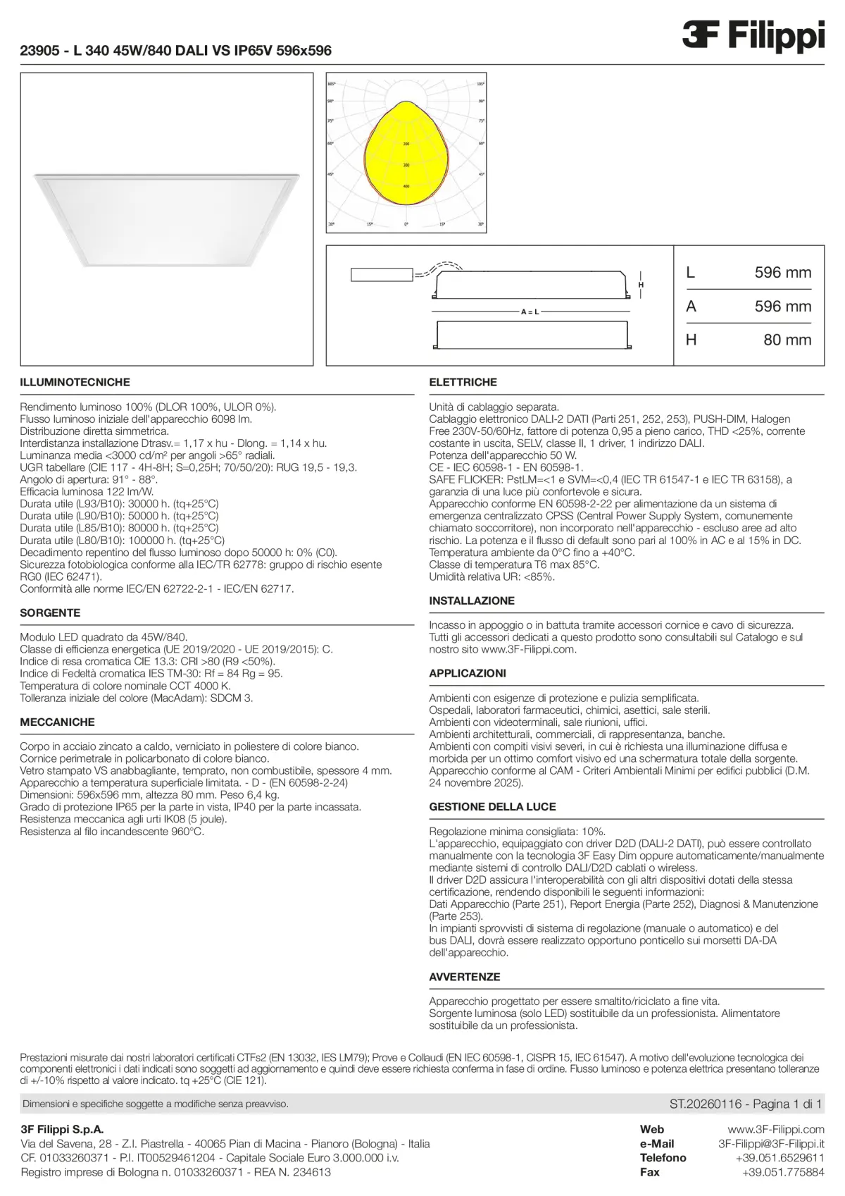 23905 - L 340 45W-840 DALI VS IP65V 596x596 - Datasheet - it