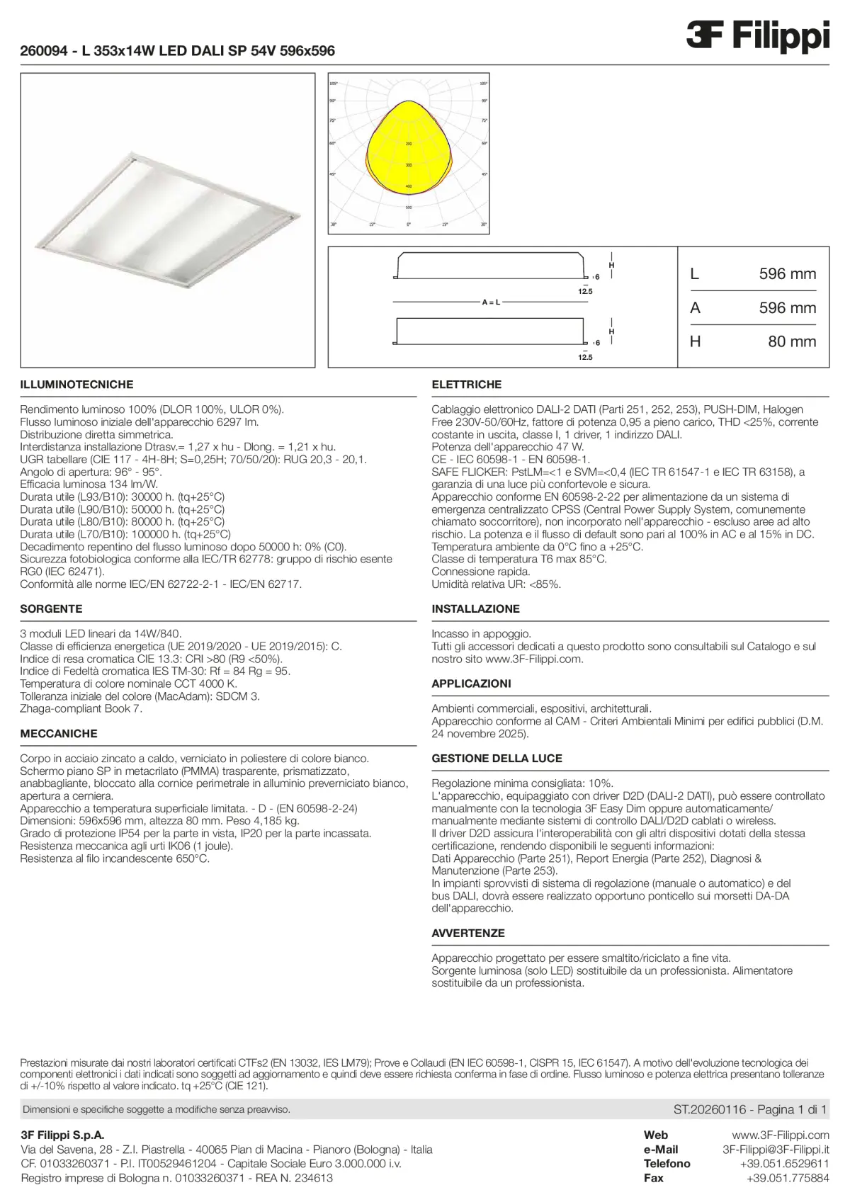 260094 - L 353x14W LED DALI SP 54V 596x596 - Datasheet - it