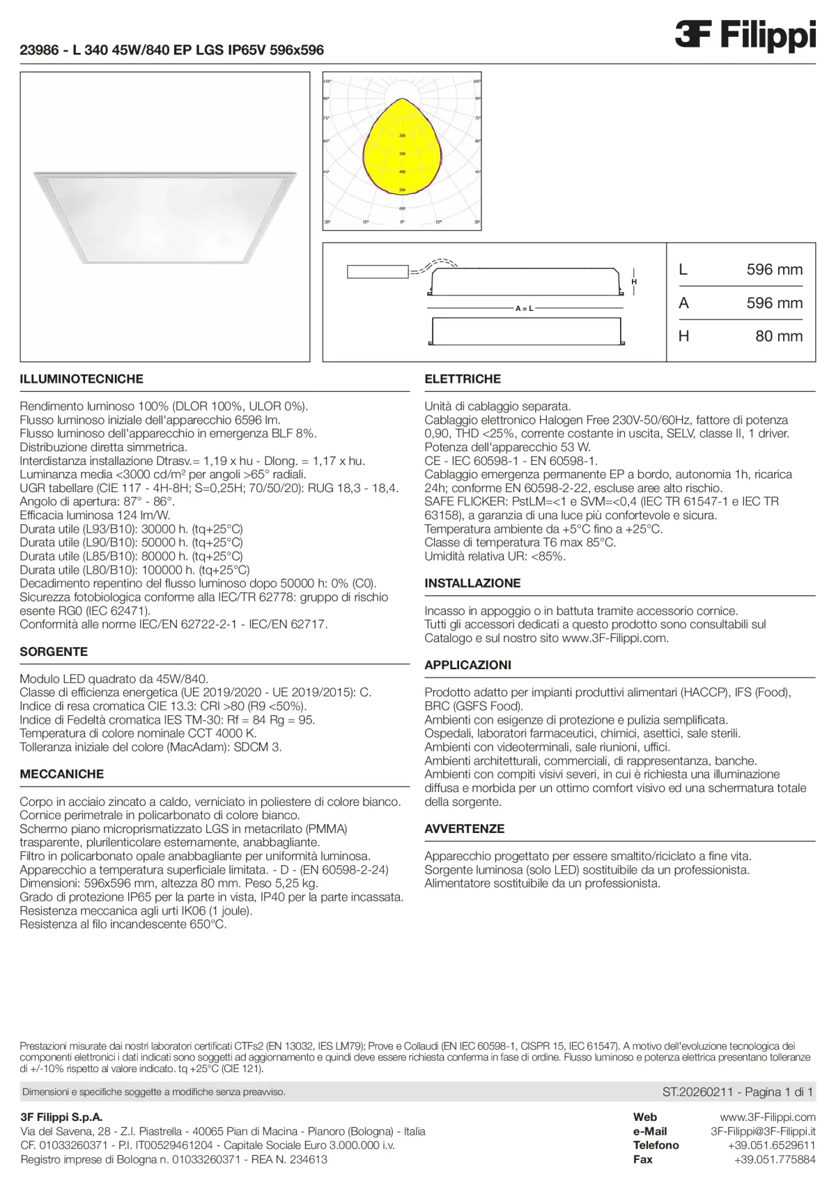 23986 - L 340 45W-840 EP LGS IP65V 596x596 - Datasheet - it