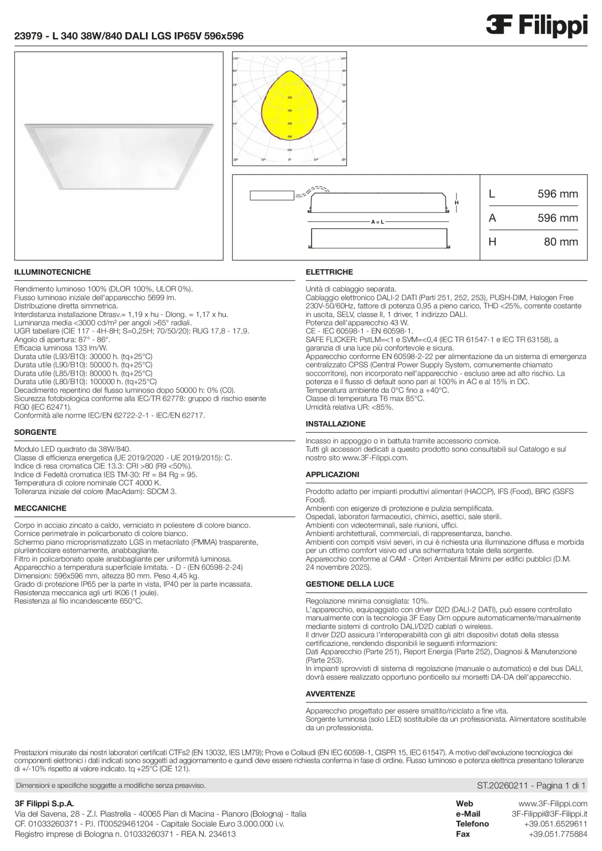23979 - L 340 38W-840 DALI LGS IP65V 596x596 - Datasheet - it