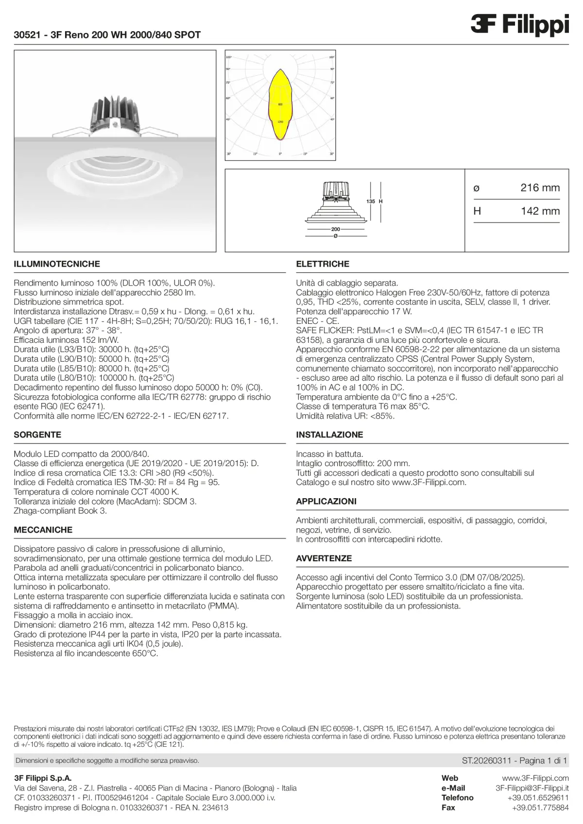 30521 - 3F Reno 200 WH 2000-840 SPOT - Datasheet - it