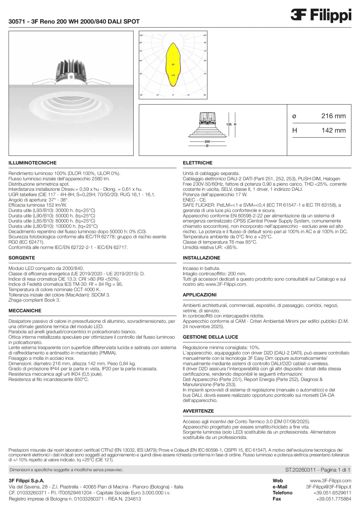30571 - 3F Reno 200 WH 2000-840 DALI SPOT - Datasheet - it