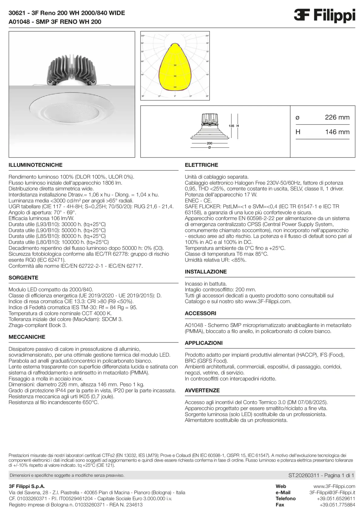 30621+A01048 - 3F Reno 200 WH 2000-840 WIDE + SMP WH - Datasheet - it