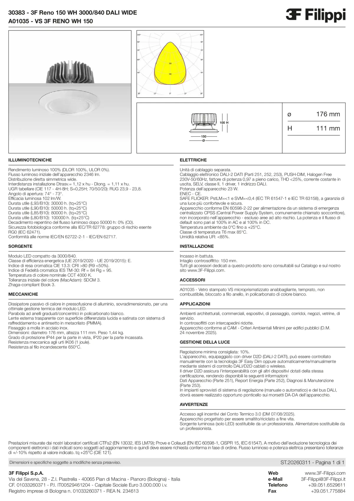30383+A01035 - 3F Reno 150 WH 3000-840 DALI WIDE + VS WH - Datasheet - it