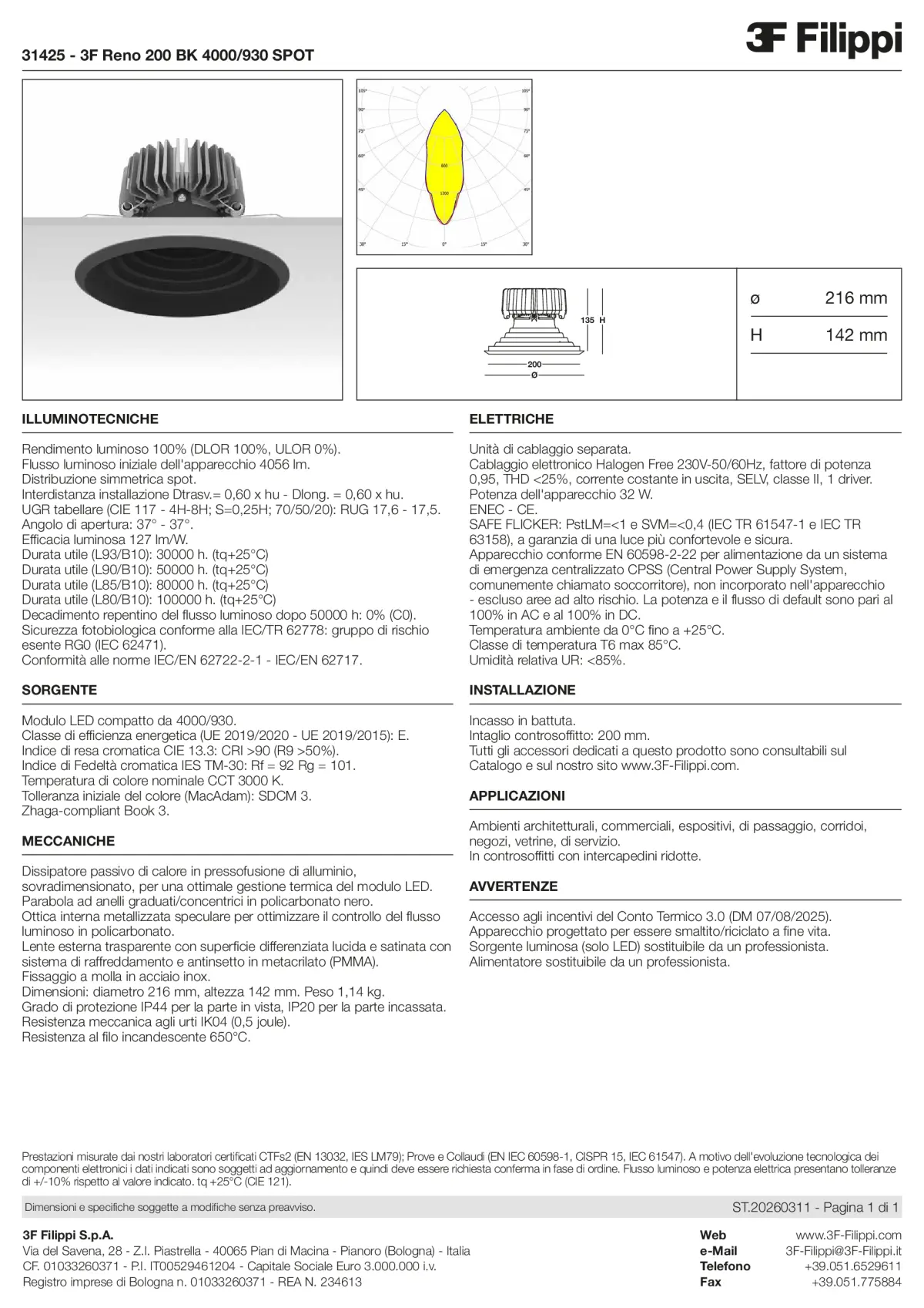 31425 - 3F Reno 200 BK 4000-930 SPOT - Datasheet - it