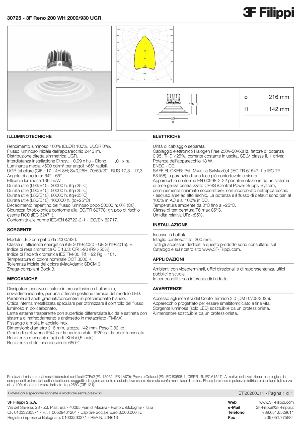 30725 - 3F Reno 200 WH 2000-930 UGR - Datasheet - it