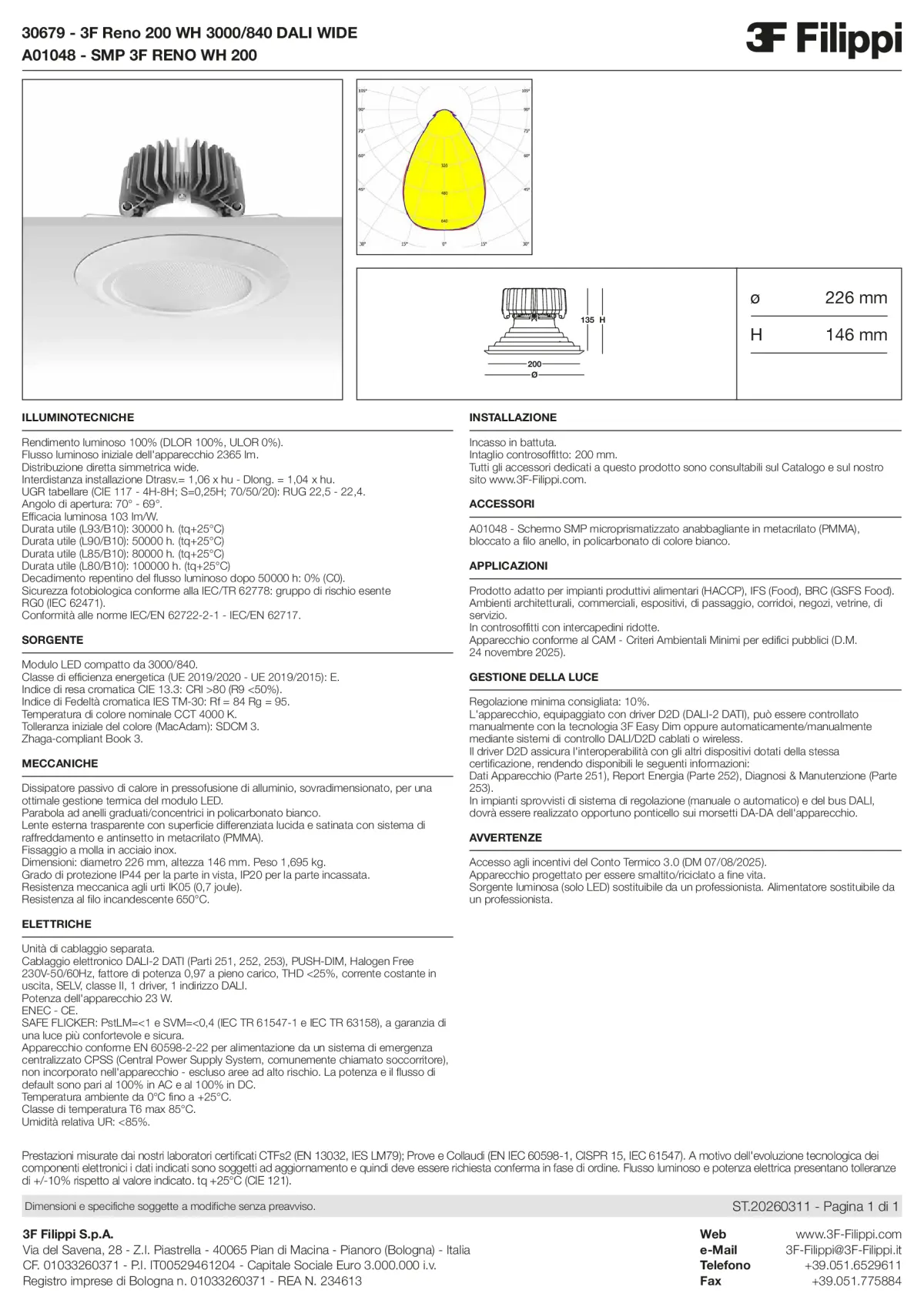 30679+A01048 - 3F Reno 200 WH 3000-840 DALI WIDE + SMP WH - Datasheet - it