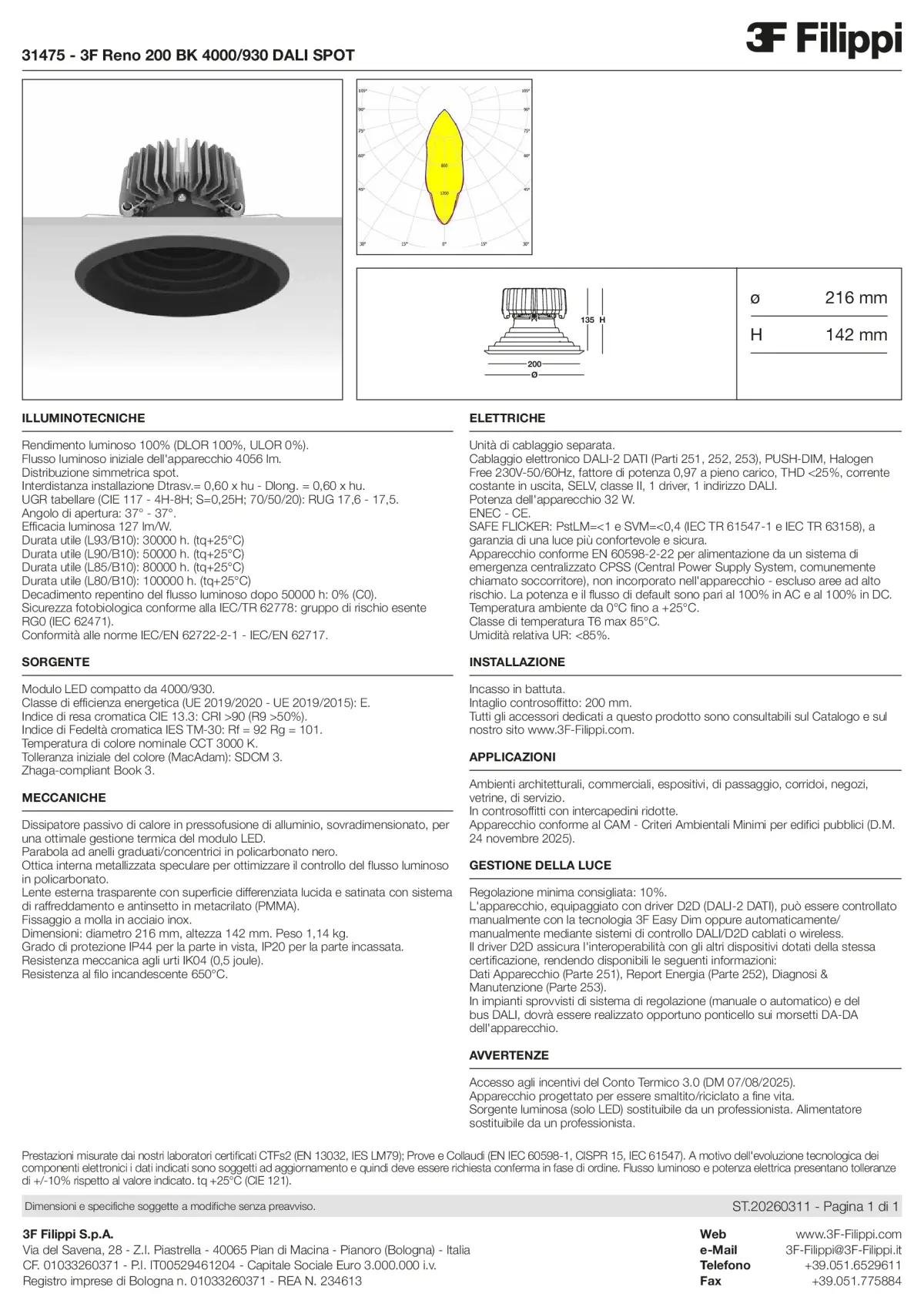 31475 - 3F Reno 200 BK 4000-930 DALI SPOT - Datasheet - it