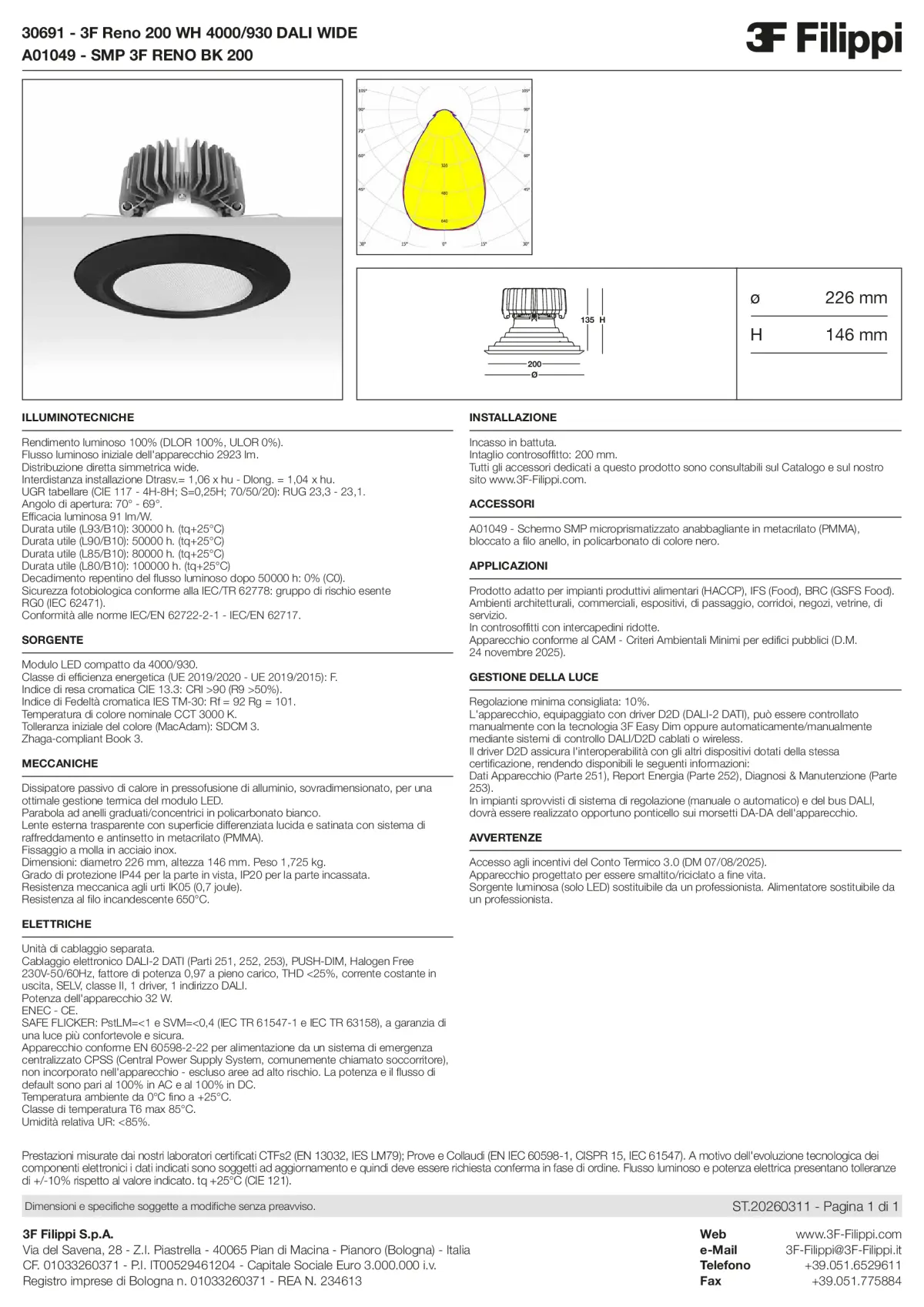 30691+A01049 - 3F Reno 200 WH 4000-930 DALI WIDE + SMP BK - Datasheet - it