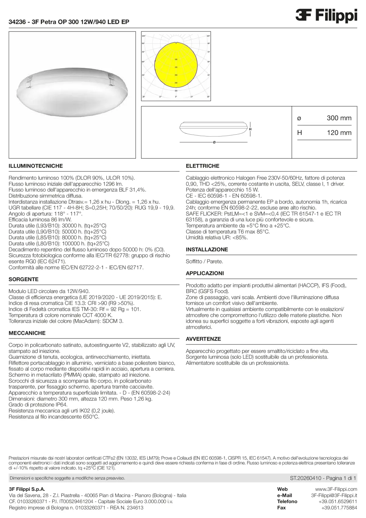 34236 - 3F Petra OP 300 12W-940 LED EP - Datasheet - it