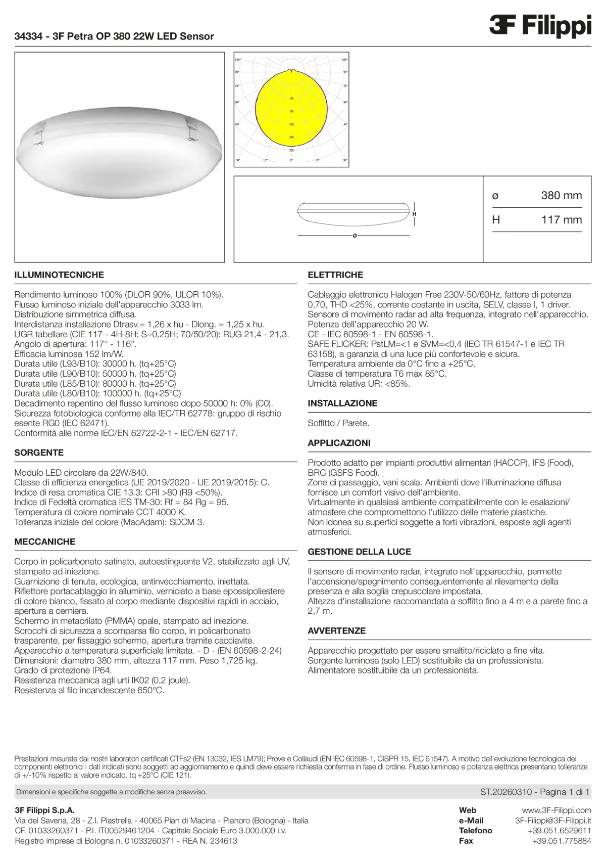 34334 - 3F Petra OP 380 22W LED Sensor - Datasheet - it