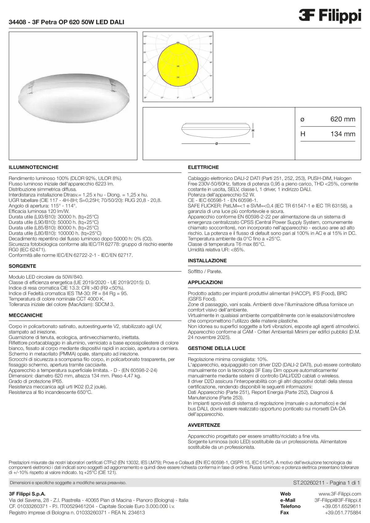 34408 - 3F Petra OP 620 50W LED DALI - Datasheet - it