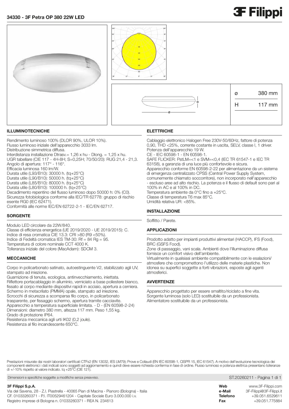 34330 - 3F Petra OP 380 22W LED - Datasheet - it