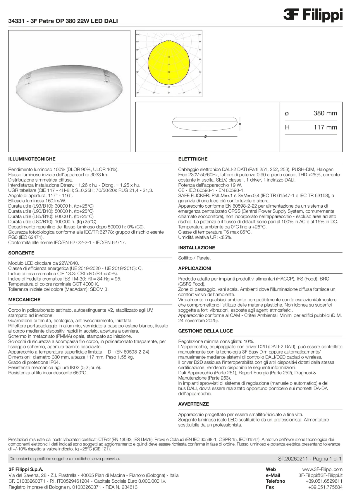 34331 - 3F Petra OP 380 22W LED DALI - Datasheet - it