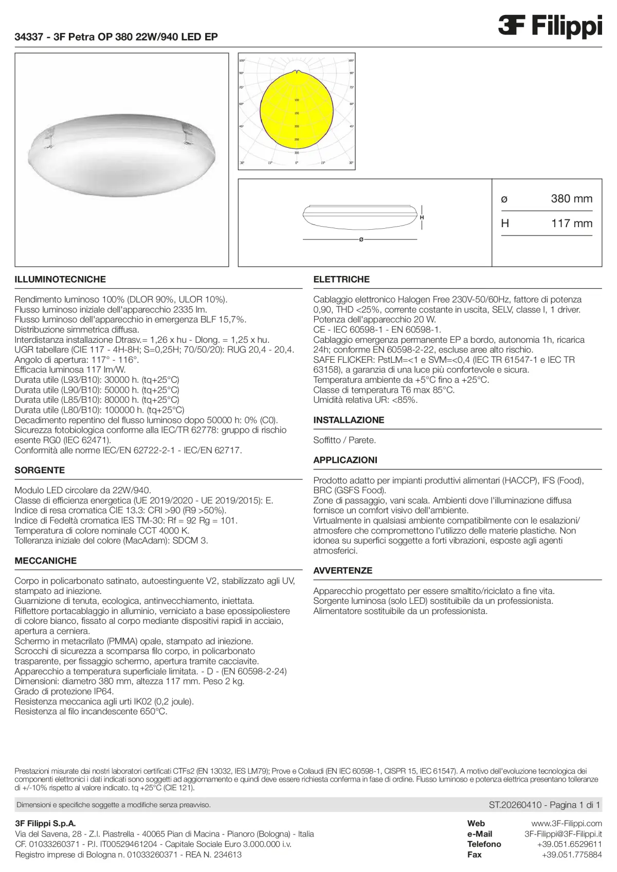 34337 - 3F Petra OP 380 22W-940 LED EP - Datasheet - it