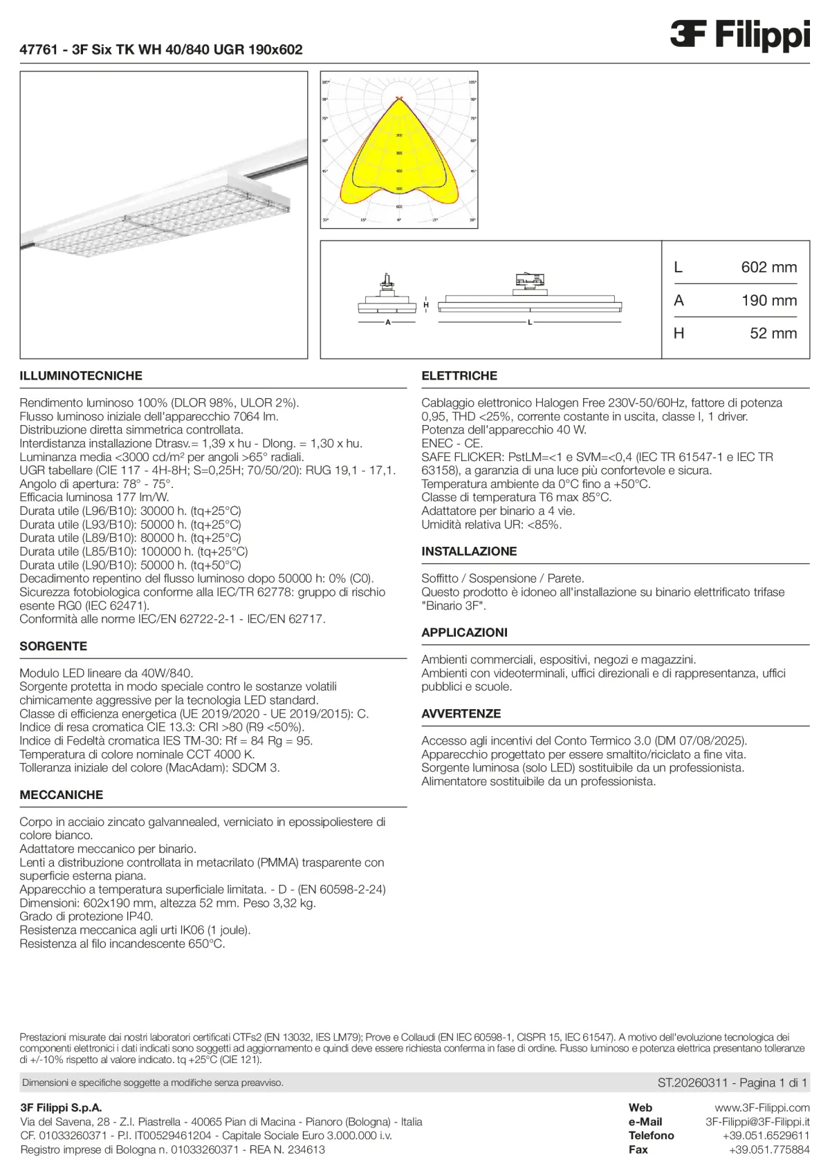 47761 - 3F Six TK WH 40-840 UGR 190x602 - Datasheet - it