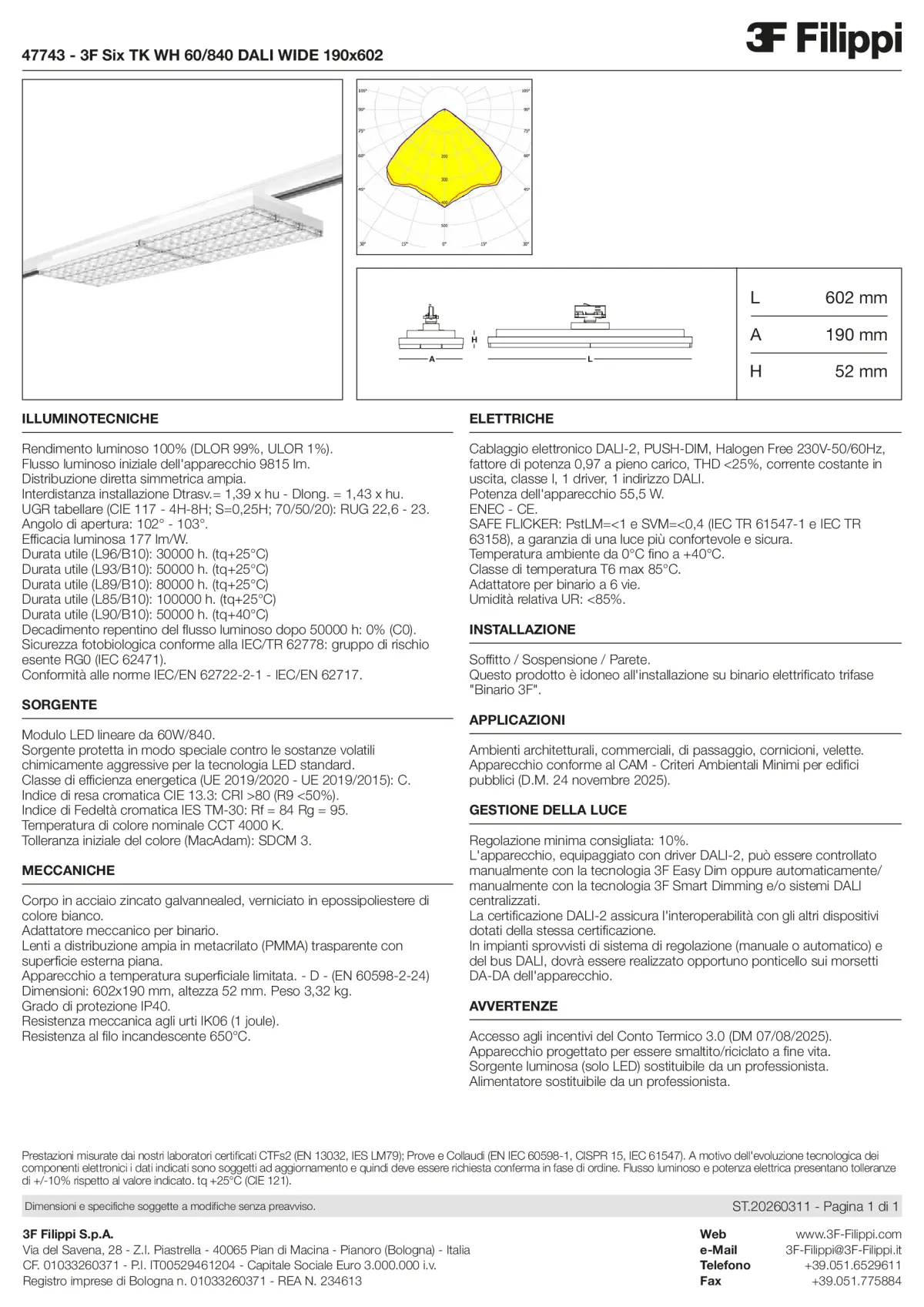 47743 - 3F Six TK WH 60-840 DALI WIDE 190x602 - Datasheet - it