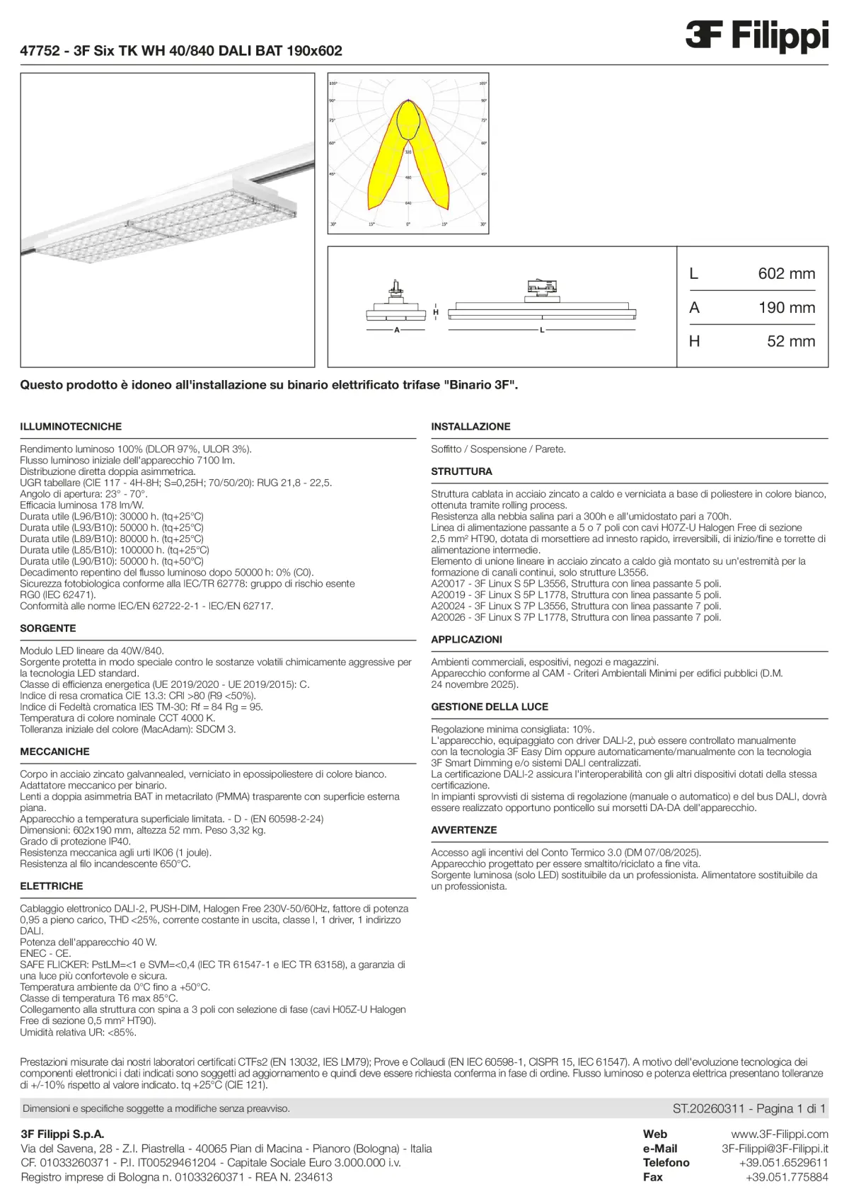 47752 - 3F Six TK WH 40-840 DALI BAT 190x602 - Datasheet - it