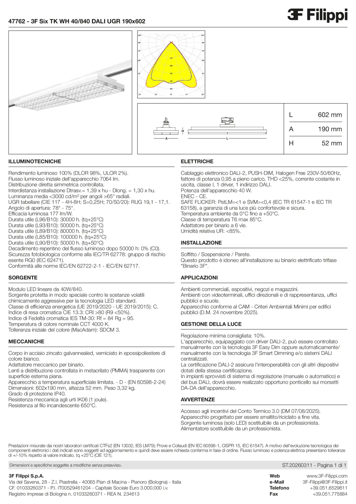 47762 - 3F Six TK WH 40-840 DALI UGR 190x602 - Datasheet - it