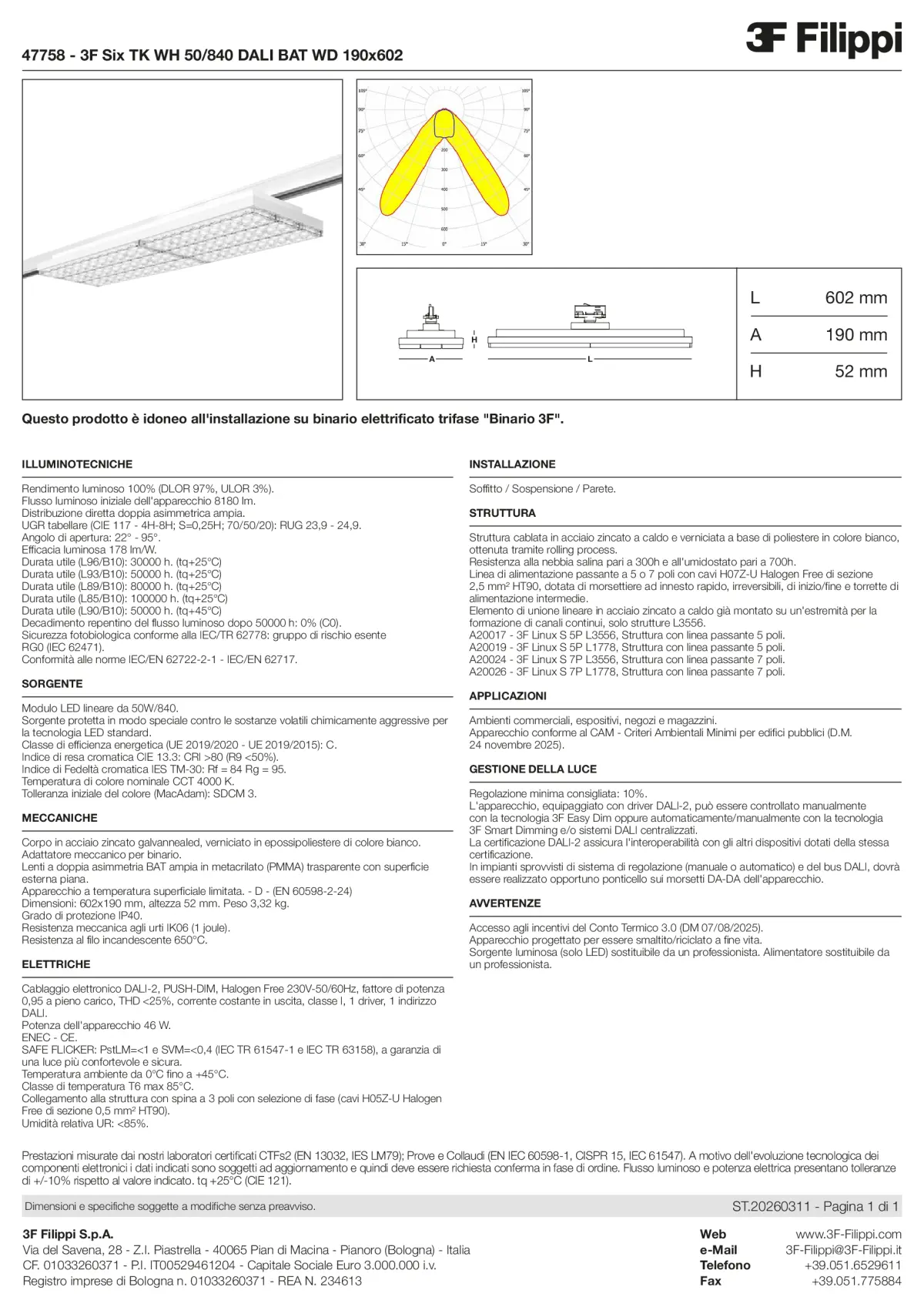 47758 - 3F Six TK WH 50-840 DALI BAT WD 190x602 - Datasheet - it