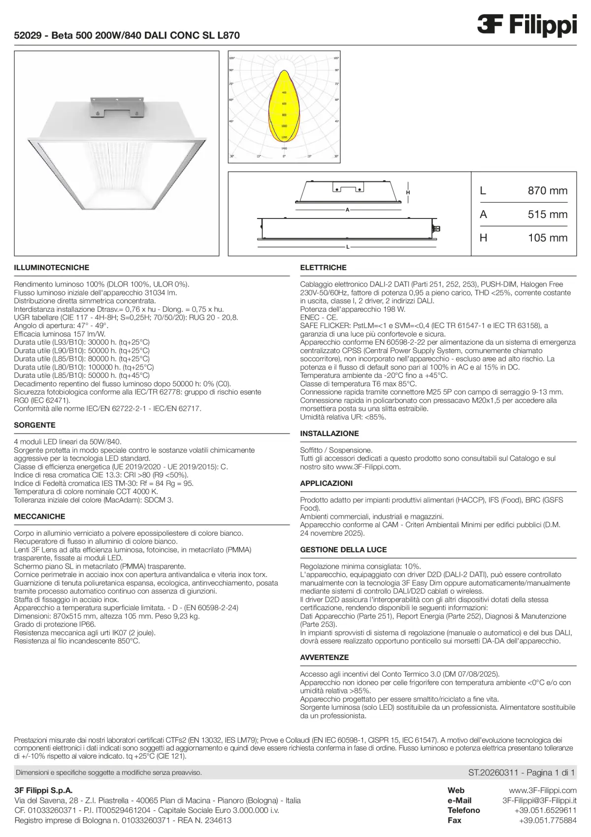 52029 - Beta 500 200W-840 DALI CONC SL L870 - Datasheet - it